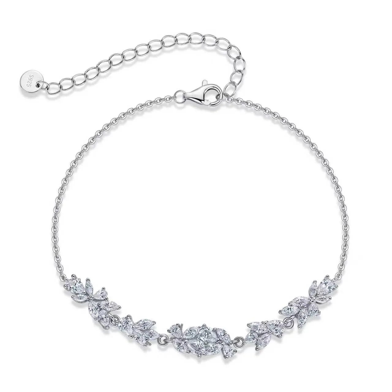 B52612 S925 Silver 18K White Gold Moissanite Purple Vine Flower Bracelet 4.1ct
