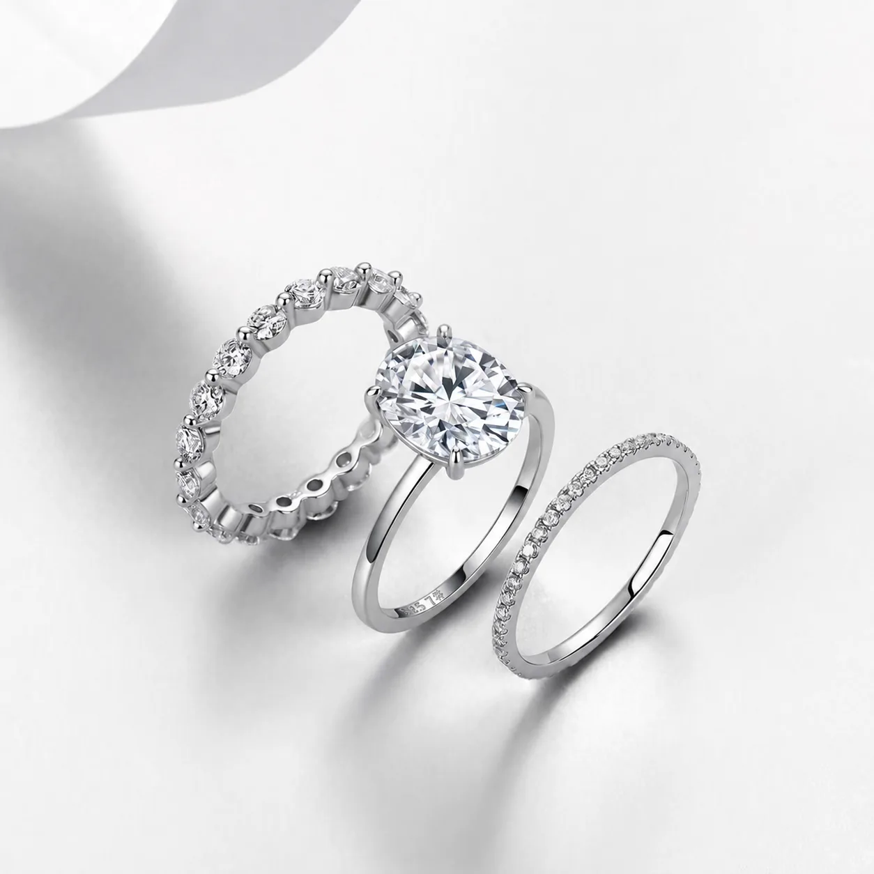R52535-5ct S925 Silver 18K White Gold Oval Moissanite Bridal Ring Set Center Stone 2.5ct/5.0ct