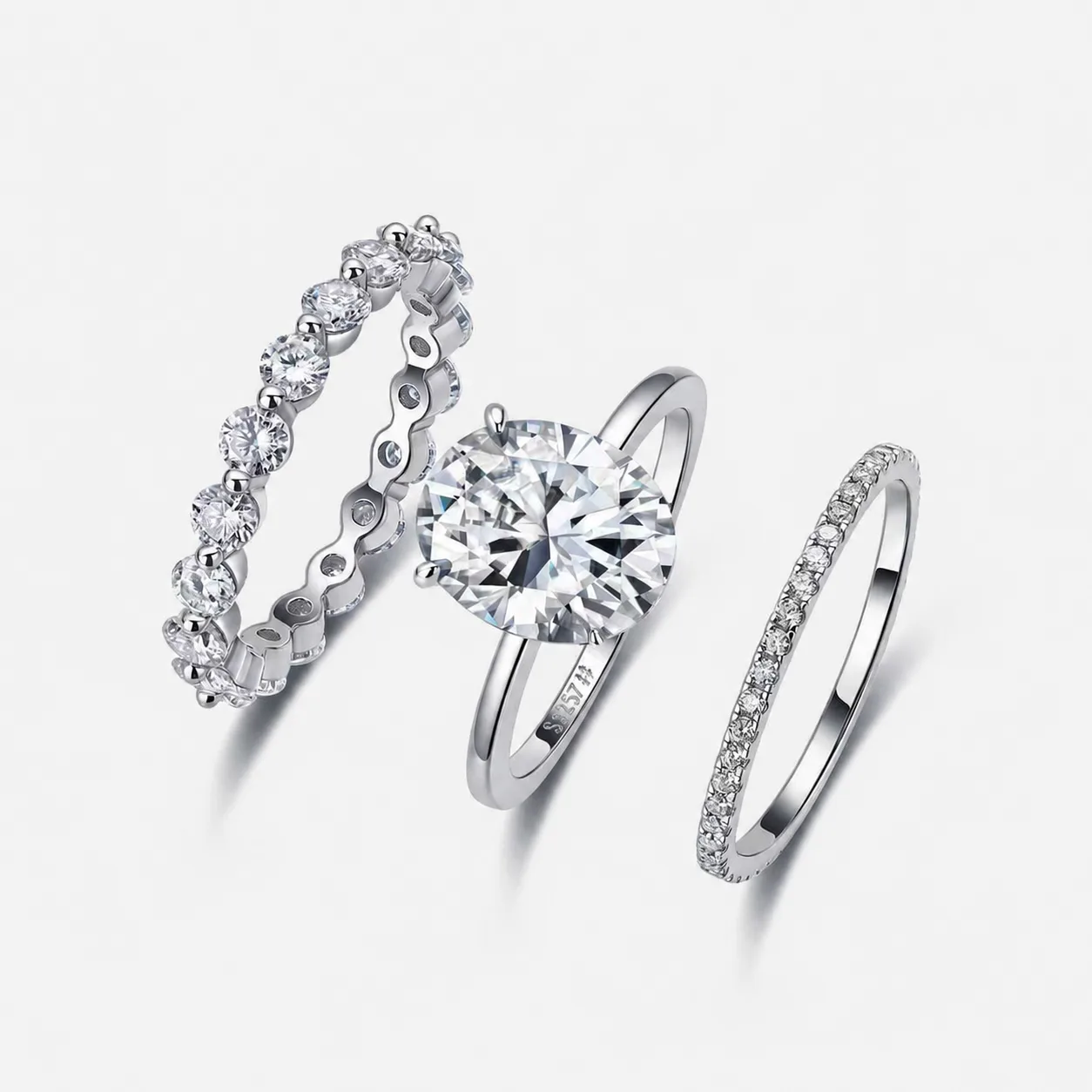 R52535-5ct S925 Silver 18K White Gold Oval Moissanite Bridal Ring Set Center Stone 2.5ct/5.0ct