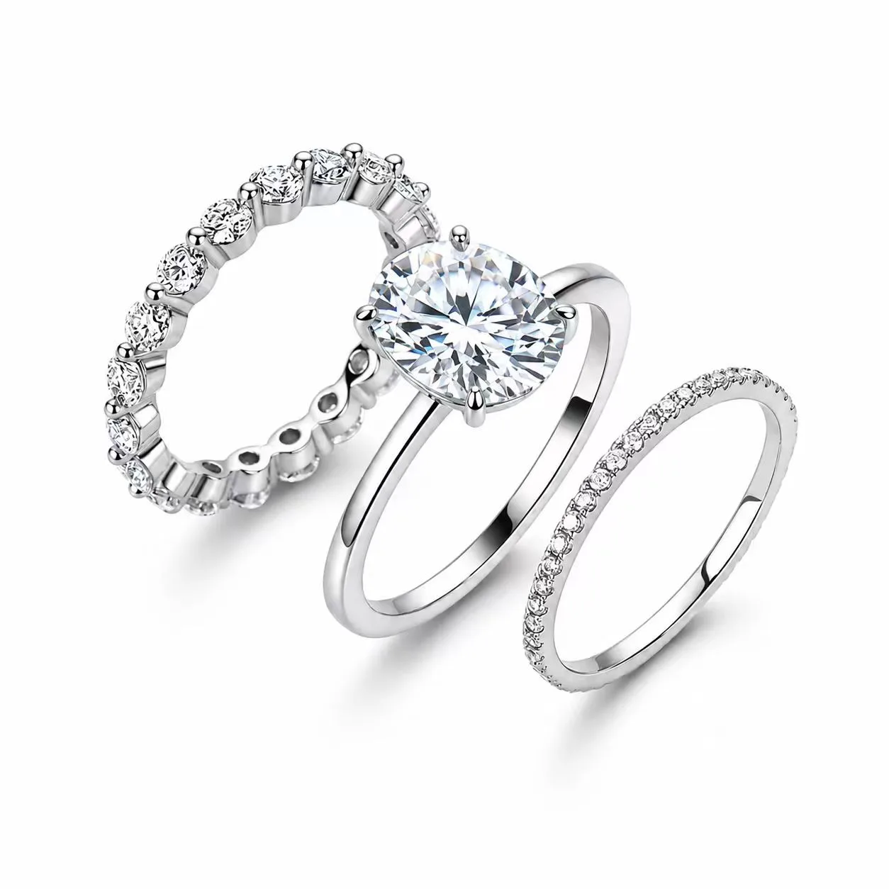 R52535-5ct S925 Silver 18K White Gold Oval Moissanite Bridal Ring Set Center Stone 2.5ct/5.0ct