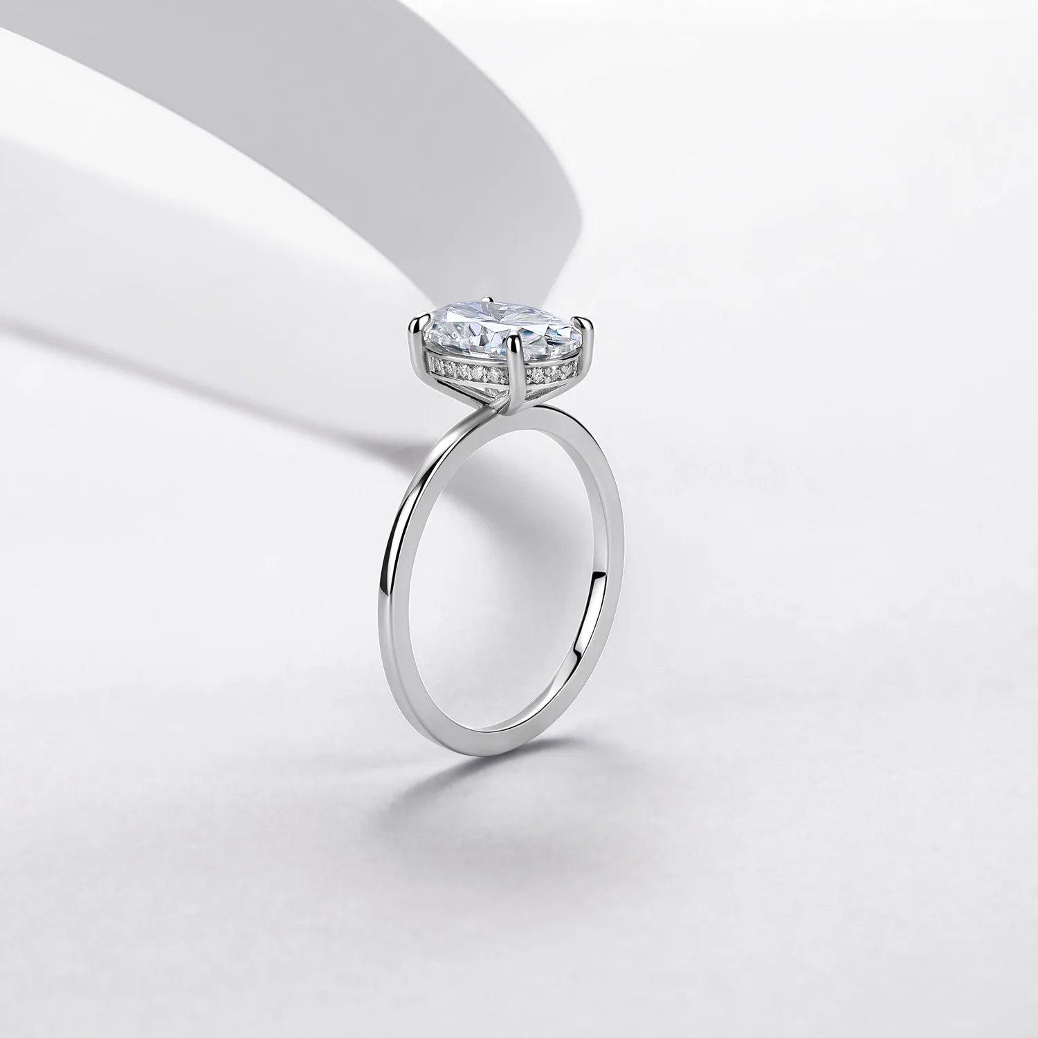 R52535-5ct S925 Silver 18K White Gold Oval Moissanite Bridal Ring Set Center Stone 2.5ct/5.0ct