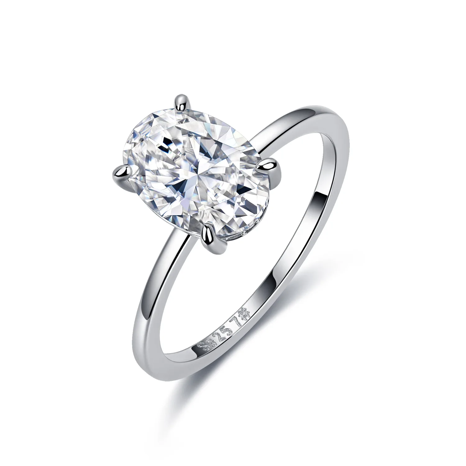 R52535-5ct S925 Silver 18K White Gold Oval Moissanite Bridal Ring Set Center Stone 2.5ct/5.0ct