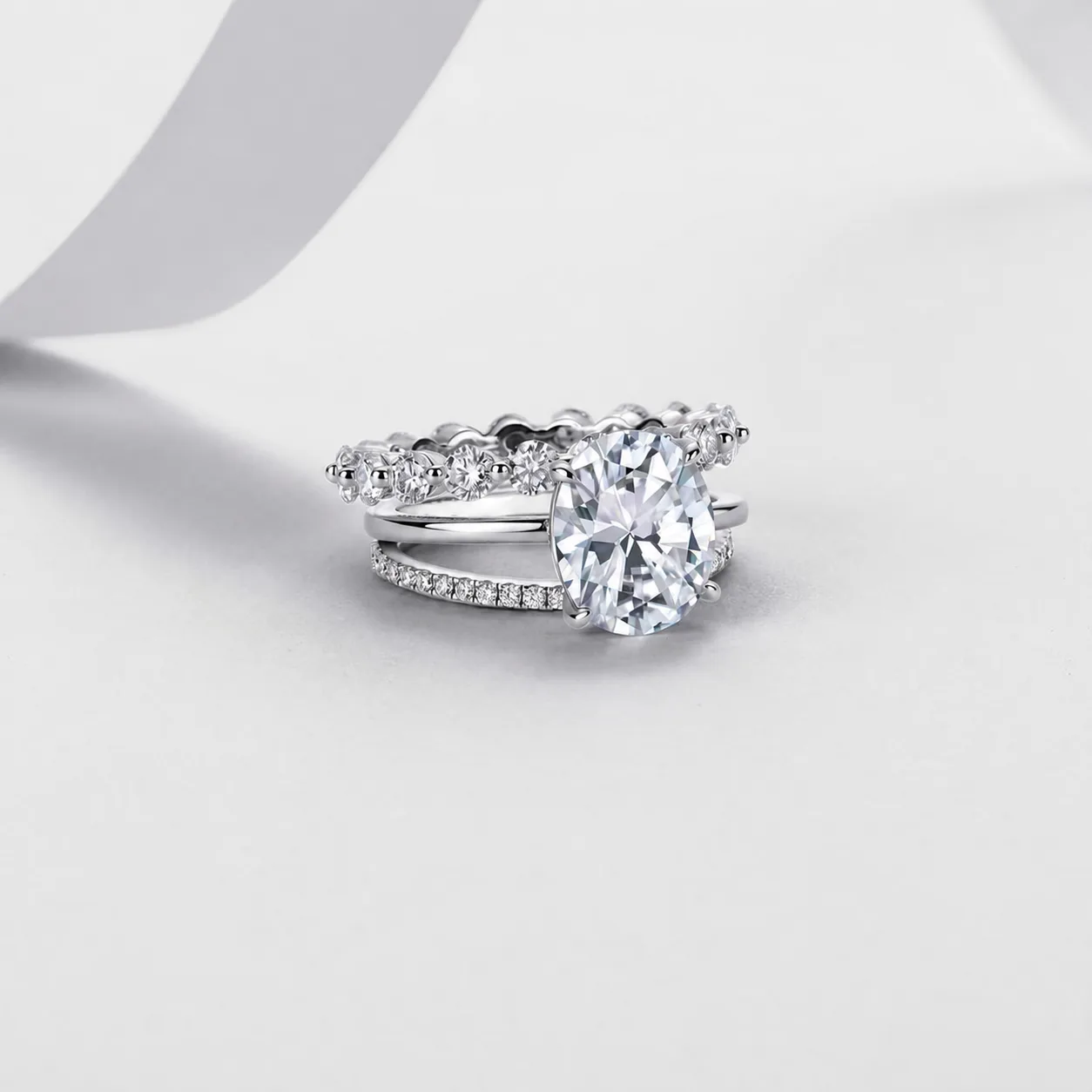 R52535-5ct S925 Silver 18K White Gold Oval Moissanite Bridal Ring Set Center Stone 2.5ct/5.0ct