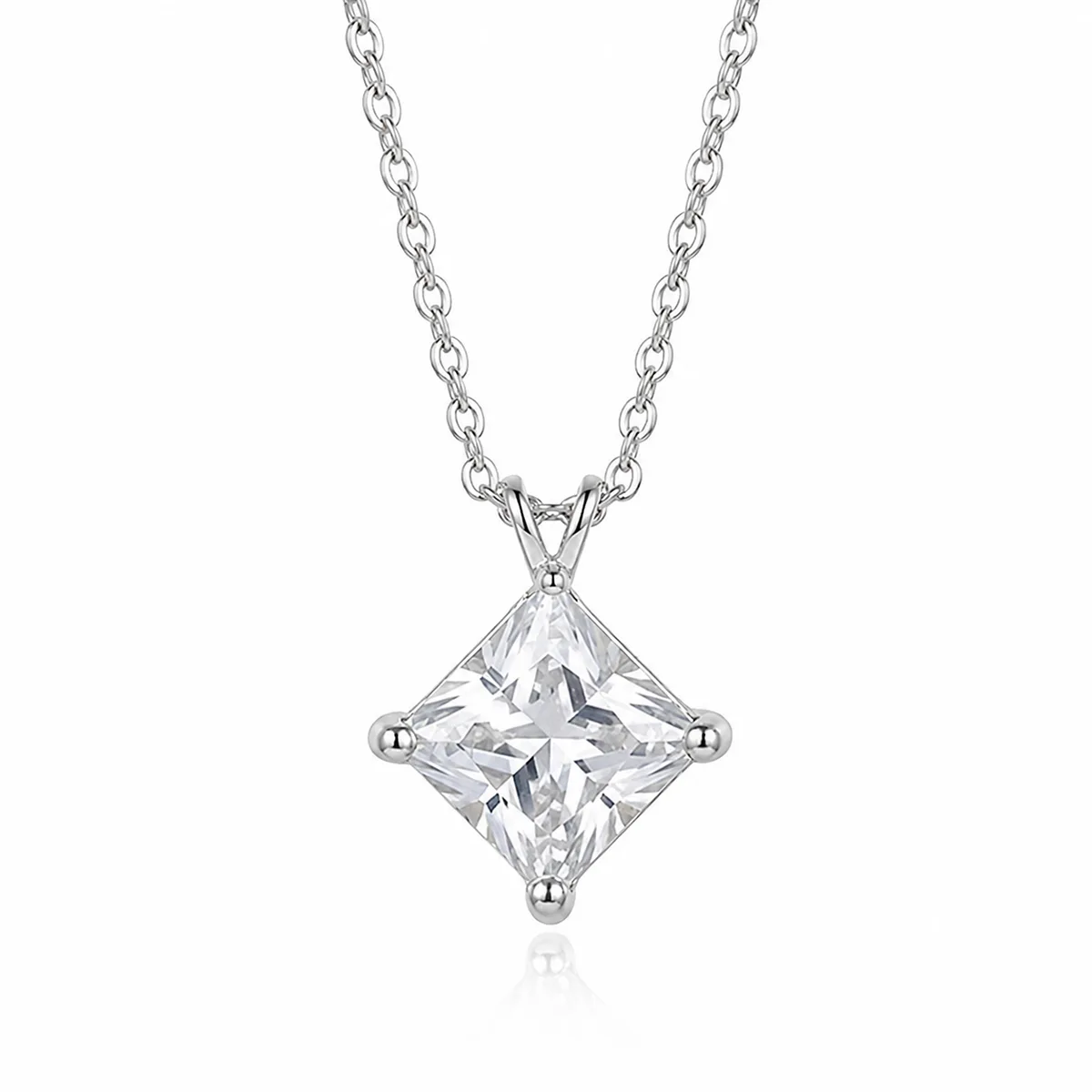 N52537G S925 Silver 18K White Gold Princess Moissanite Small Necklace Center Stone 4.5/5.5/7.0mm