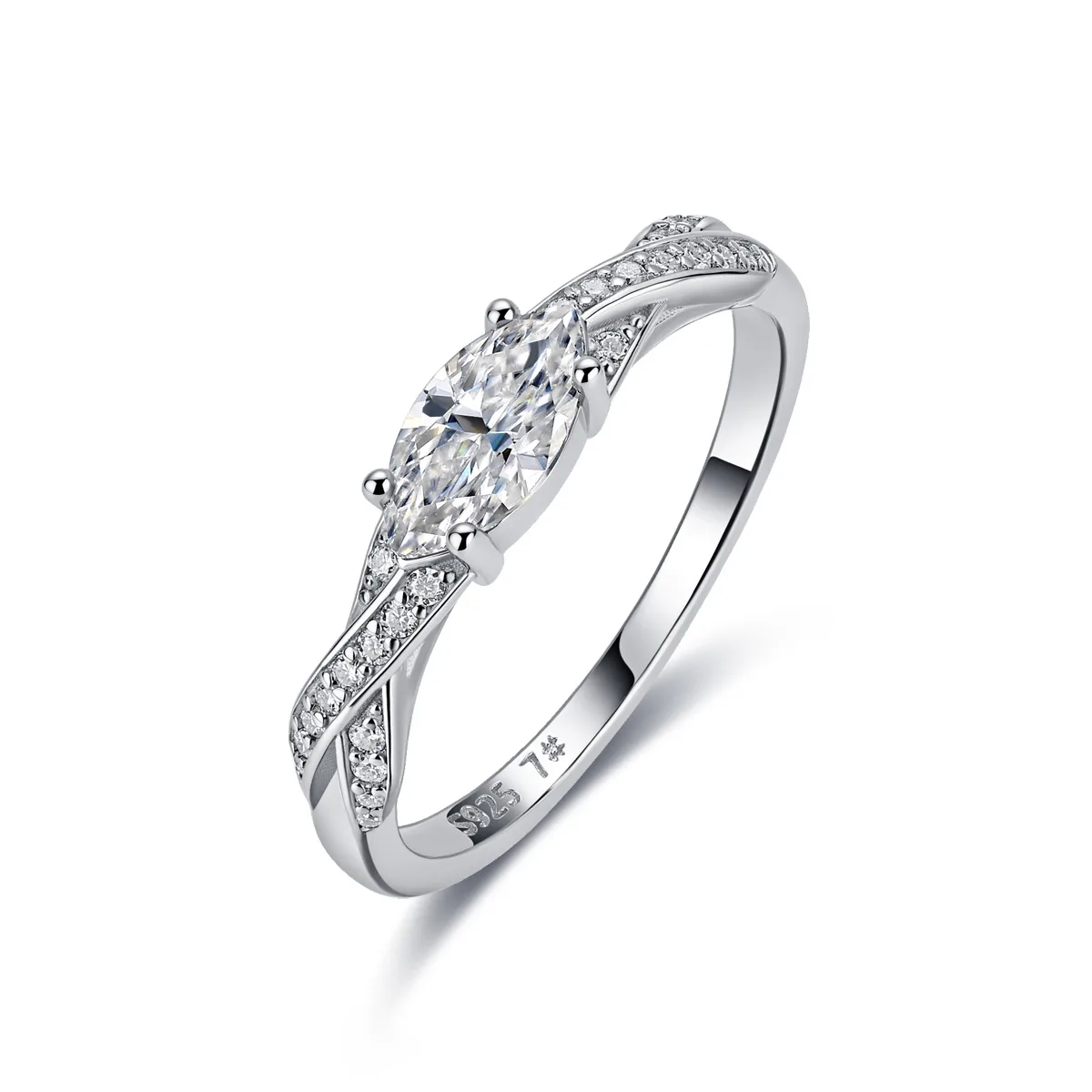 R52576 S925 Silver 18K White Gold Marquise Moissanite Ring Band Engagement Ring 0.6ct