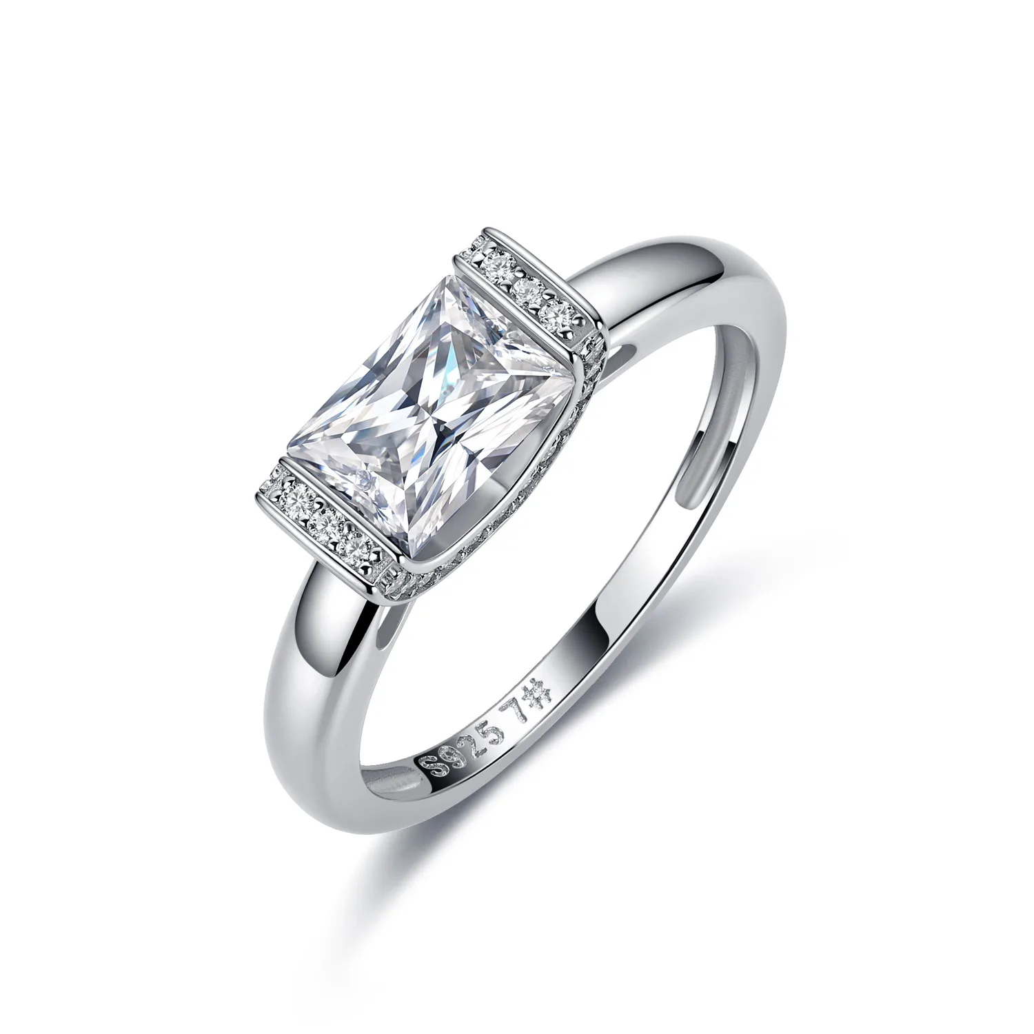 R52608 S925 Silver 18K White Gold Radiant Cut Moissanite Halo Engagement Ring 1.15ct