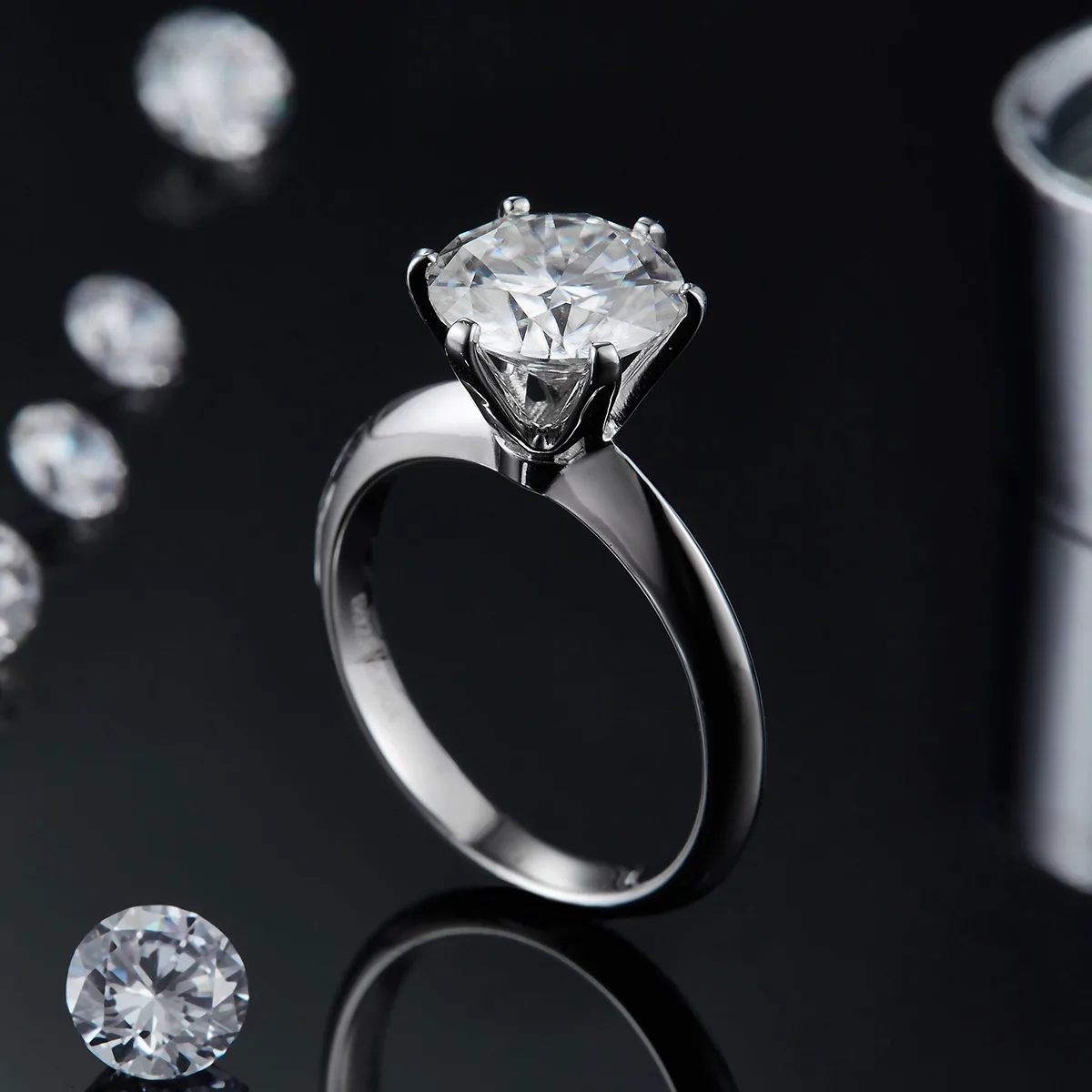 Plain Band T Six-Prong S925 White-Gold-Plated Silver Lab-Grown Diamond Proposal Ring Women's Ring 3.0ct D