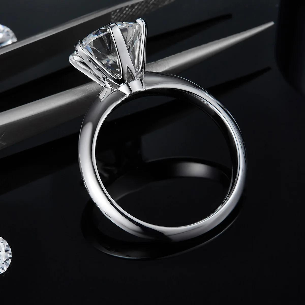 Plain Band T Six-Prong S925 White-Gold-Plated Silver Lab-Grown Diamond Proposal Ring Women's Ring 3.0ct D