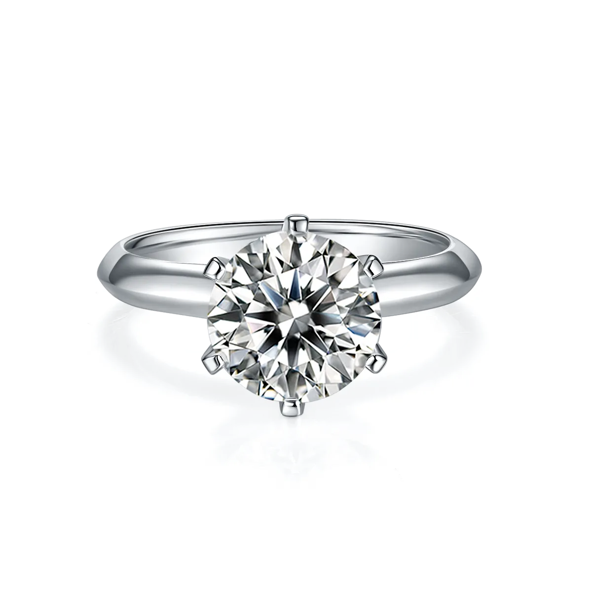 Plain Band T Six-Prong S925 White-Gold-Plated Silver Lab-Grown Diamond Proposal Ring Women's Ring 3.0ct D