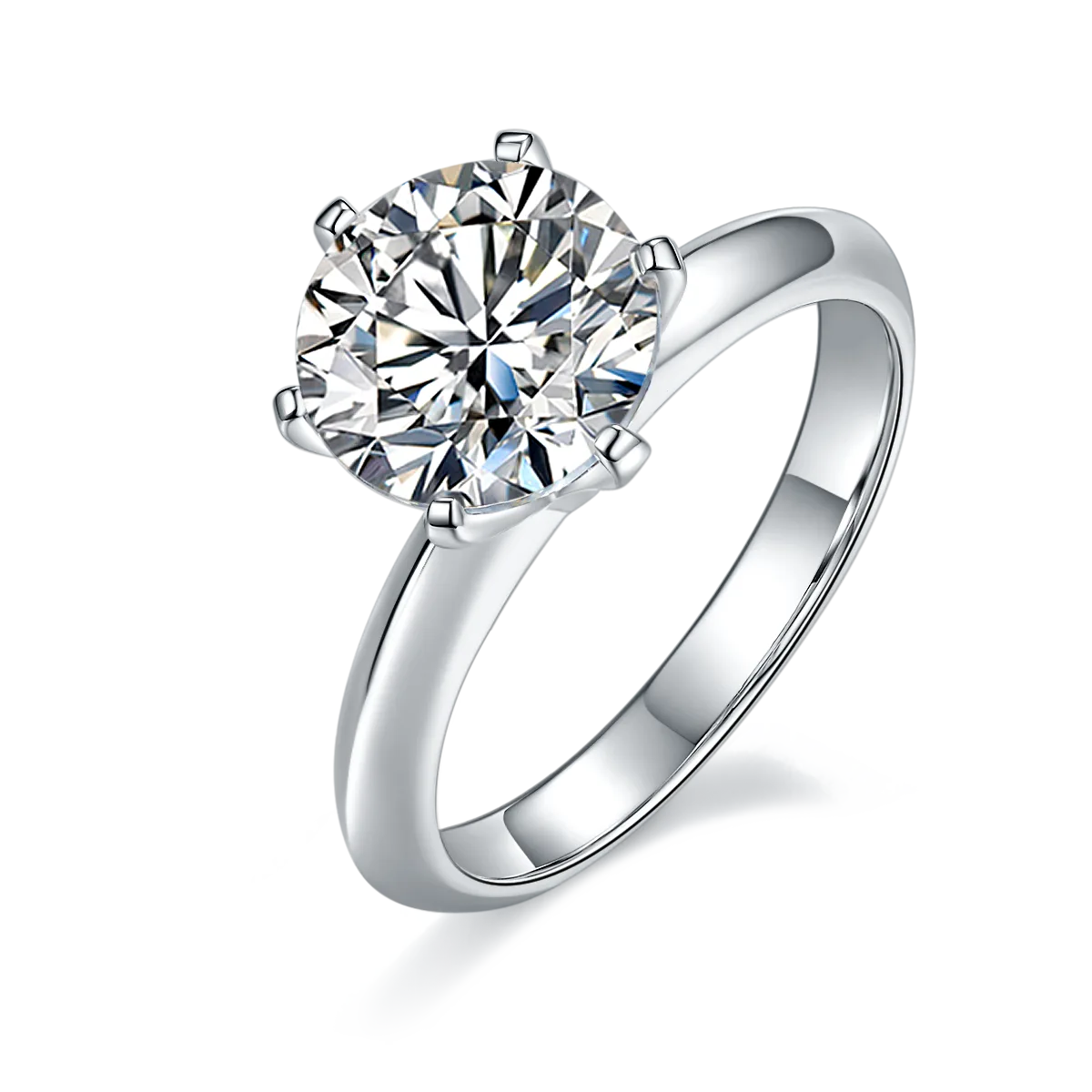 Plain Band T Six-Prong S925 White-Gold-Plated Silver Lab-Grown Diamond Proposal Ring Women's Ring 3.0ct D