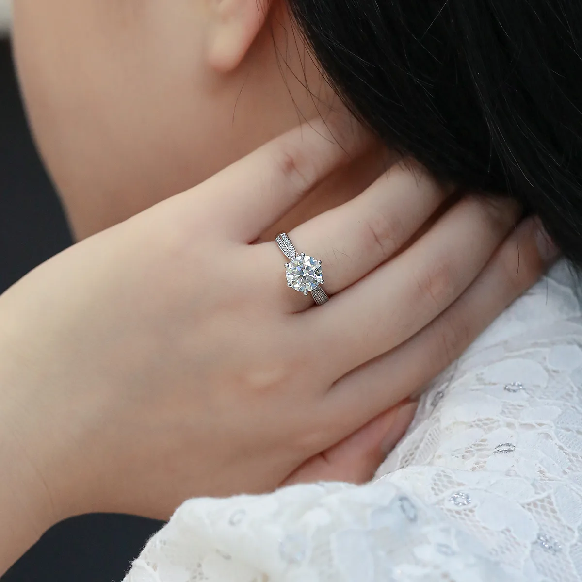 Starlight Queen S925 White-Gold-Plated Silver Lab-Grown Diamond Engagement Ring Women's Ring 3.0ct D