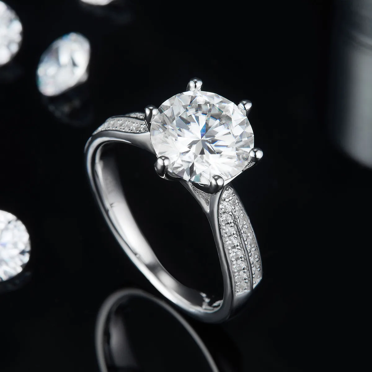 Starlight Queen S925 White-Gold-Plated Silver Lab-Grown Diamond Engagement Ring Women's Ring 3.0ct D