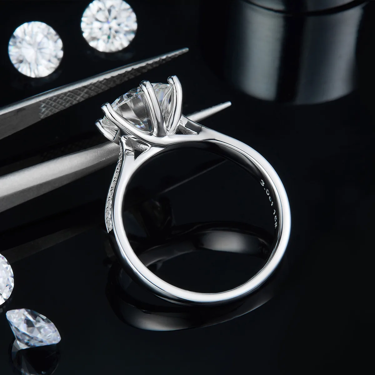 Starlight Queen S925 White-Gold-Plated Silver Lab-Grown Diamond Engagement Ring Women's Ring 3.0ct D