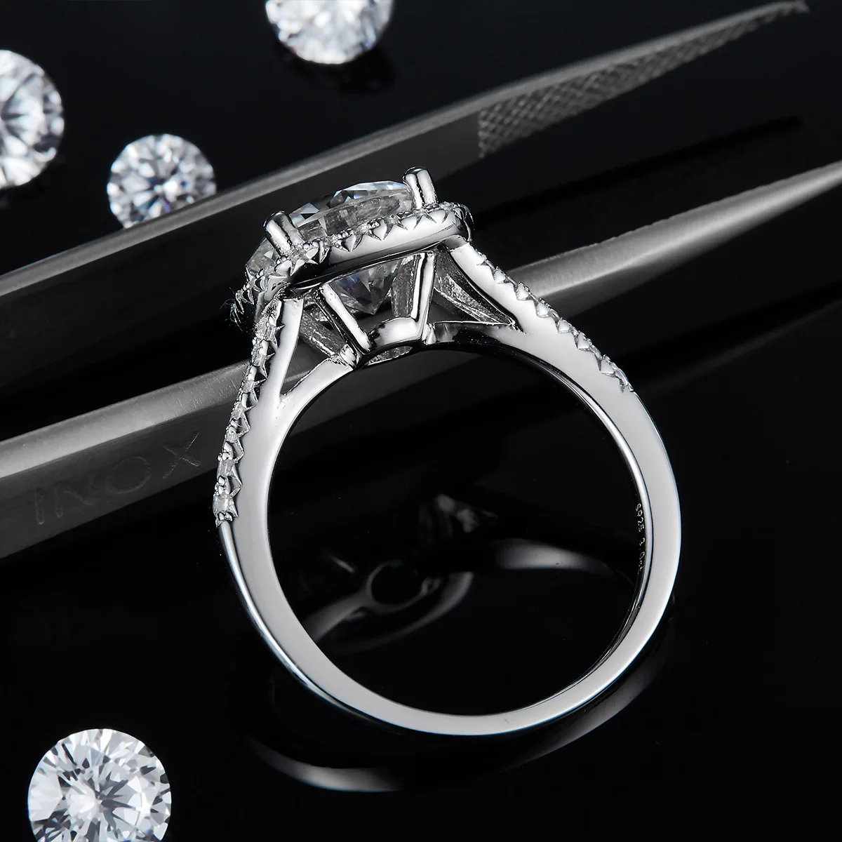Double-Band Square Bezel S925 White-Gold-Plated Silver Lab-Grown Diamond Wedding Band Women's Ring 3.0ct D