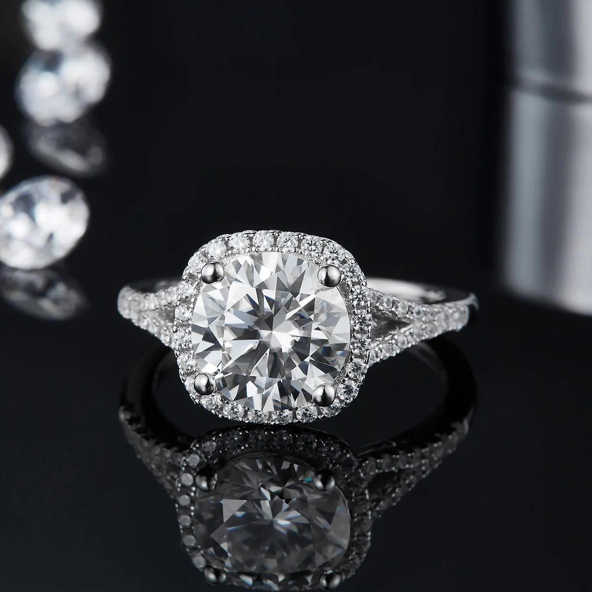 Double-Band Square Bezel S925 White-Gold-Plated Silver Lab-Grown Diamond Wedding Band Women's Ring 3.0ct D