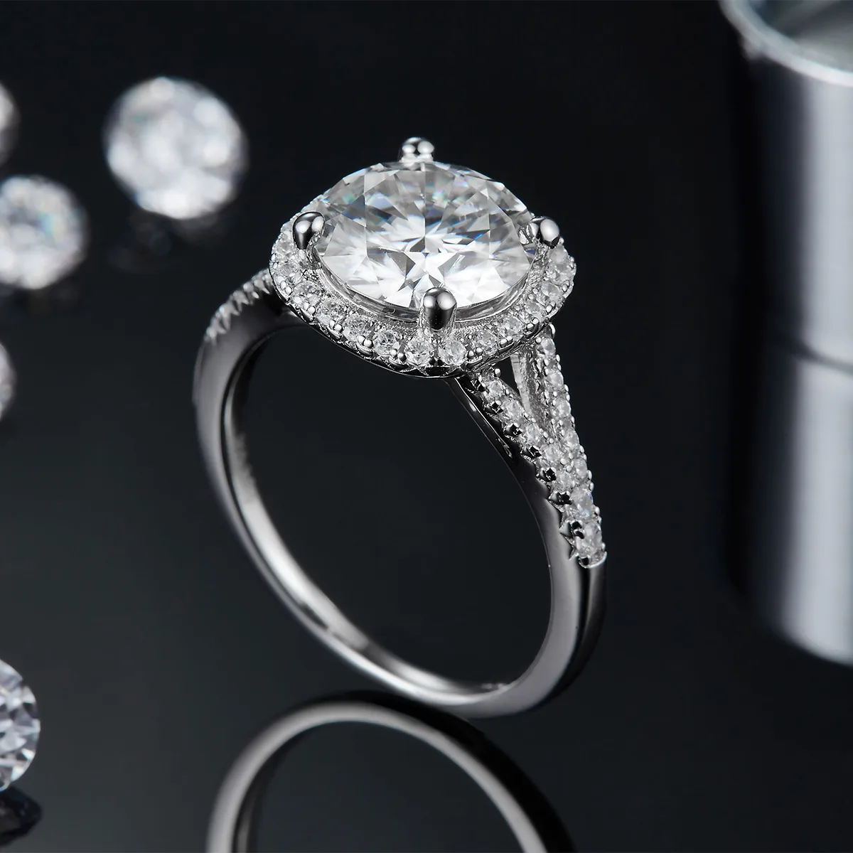 Double-Band Square Bezel S925 White-Gold-Plated Silver Lab-Grown Diamond Wedding Band Women's Ring 3.0ct D