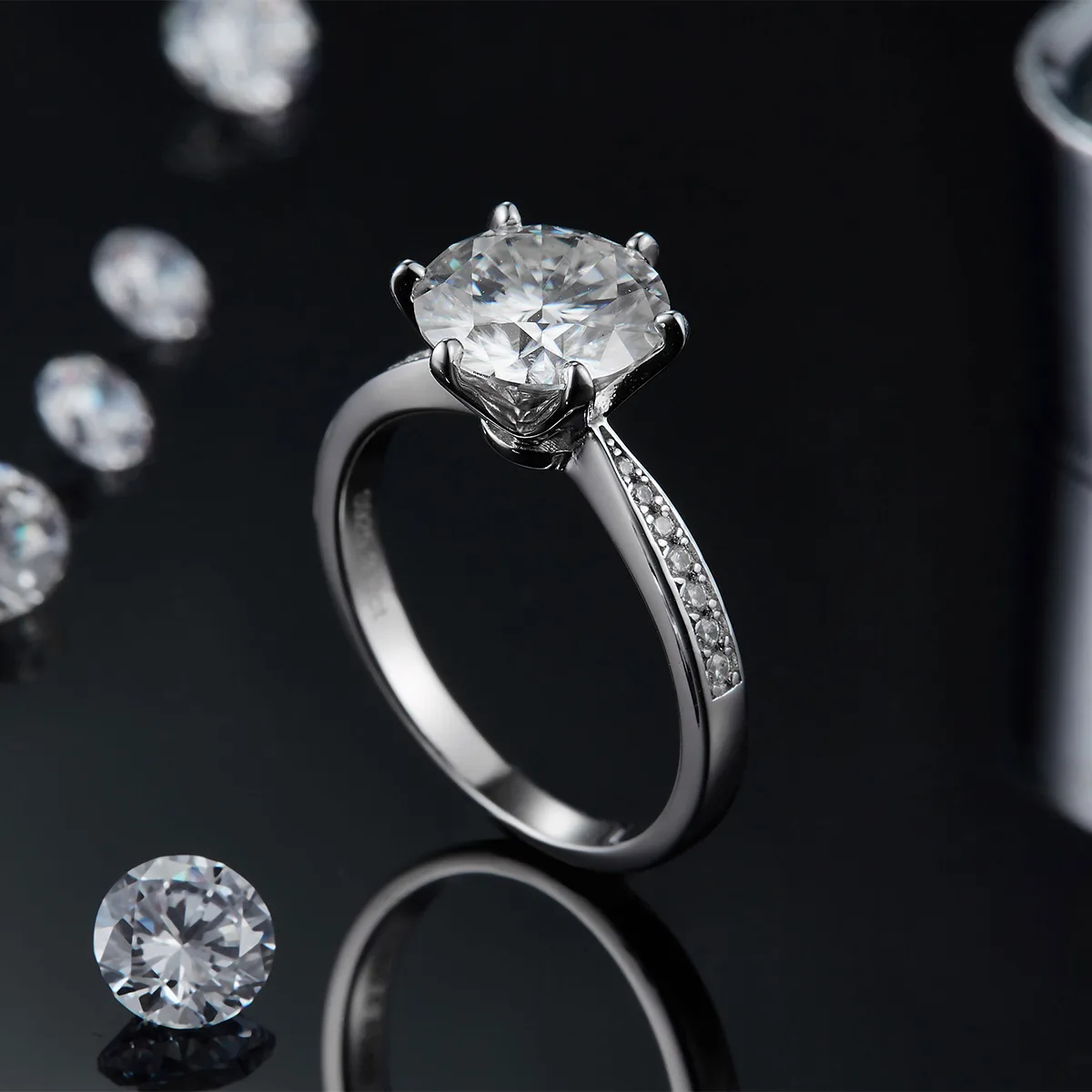 Micro-Pavé Spirit S925 White-Gold-Plated Silver Lab-Grown Diamond Engagement Ring Women's Ring 3.0ct D