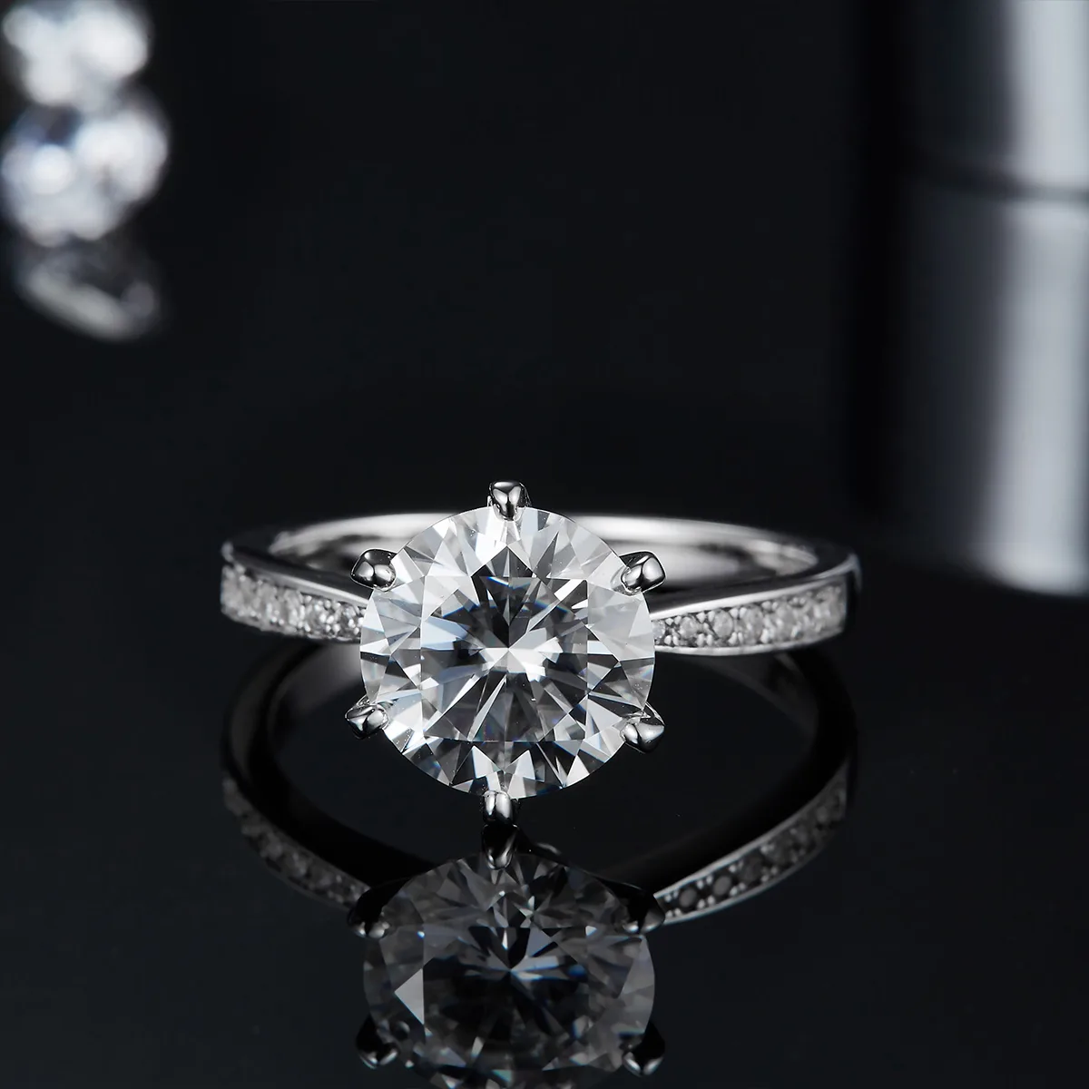 Micro-Pavé Spirit S925 White-Gold-Plated Silver Lab-Grown Diamond Engagement Ring Women's Ring 3.0ct D