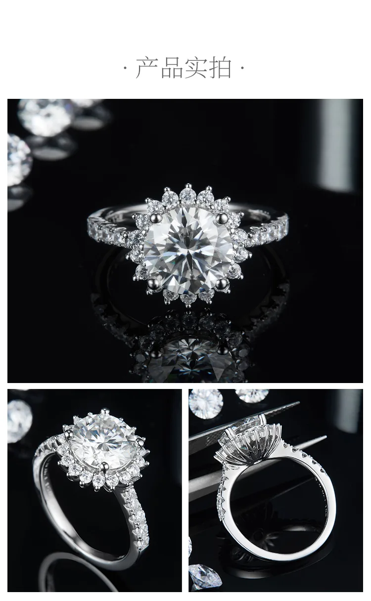 Sunflower S925 White-Gold-Plated Silver Lab-Grown Diamond Wedding Band Women