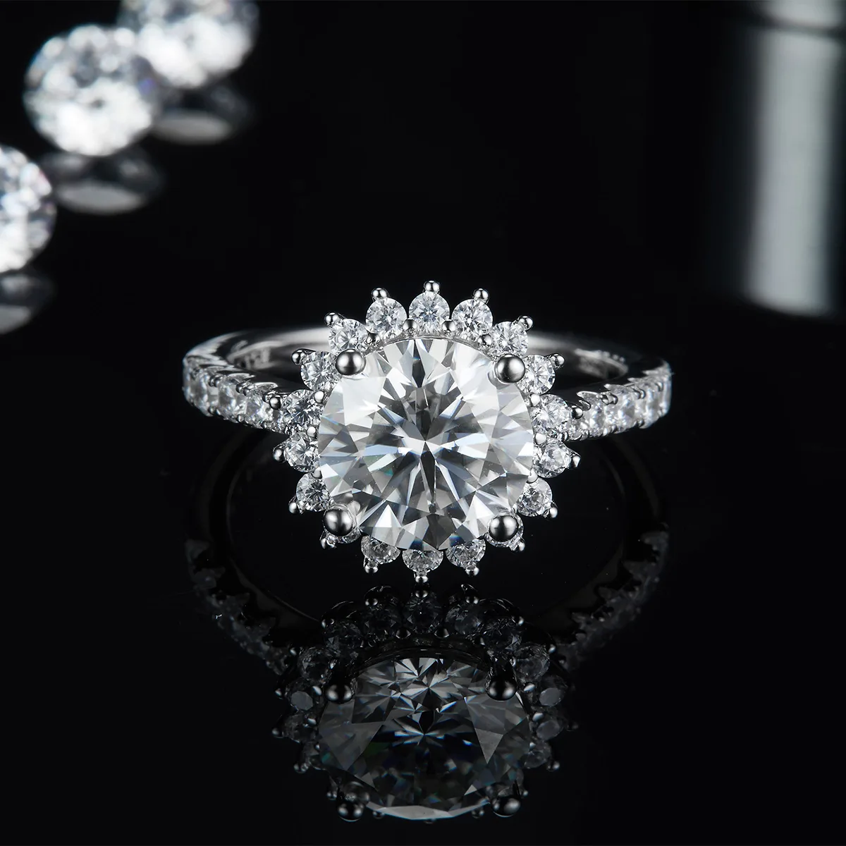 Sunflower S925 White-Gold-Plated Silver Lab-Grown Diamond Wedding Band Women's Ring 3.0ct D