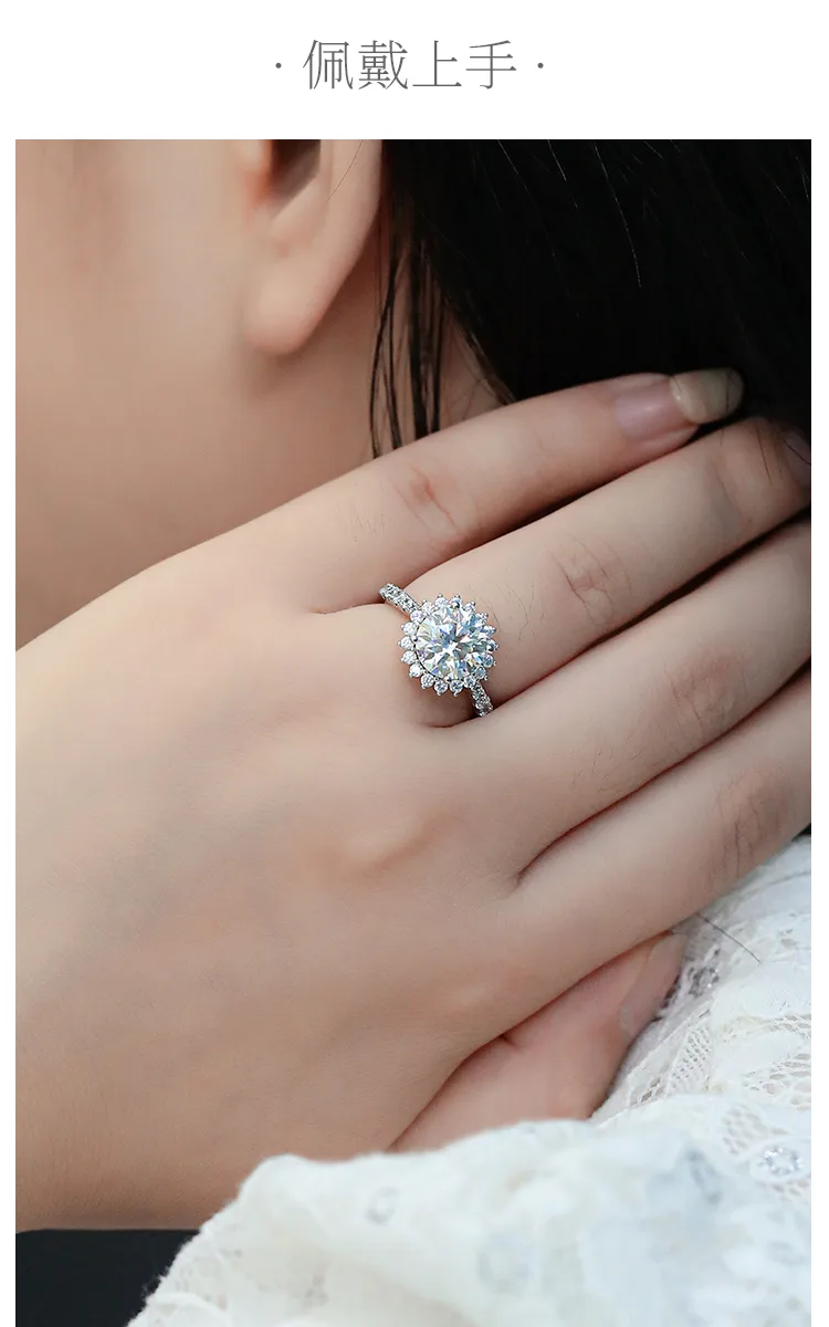 Sunflower S925 White-Gold-Plated Silver Lab-Grown Diamond Wedding Band Women