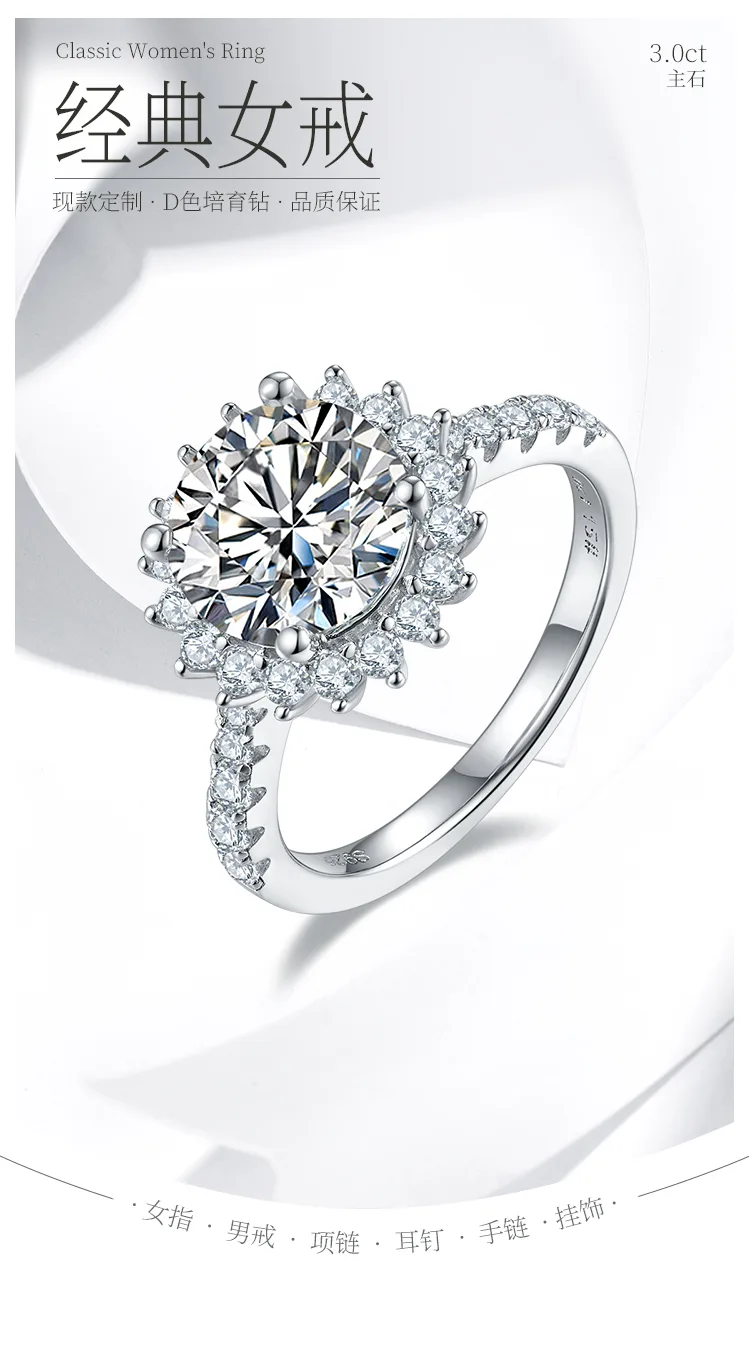 Sunflower S925 White-Gold-Plated Silver Lab-Grown Diamond Wedding Band Women
