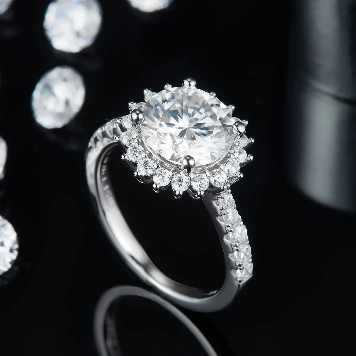 Sunflower S925 White-Gold-Plated Silver Lab-Grown Diamond Wedding Band Women's Ring 3.0ct D