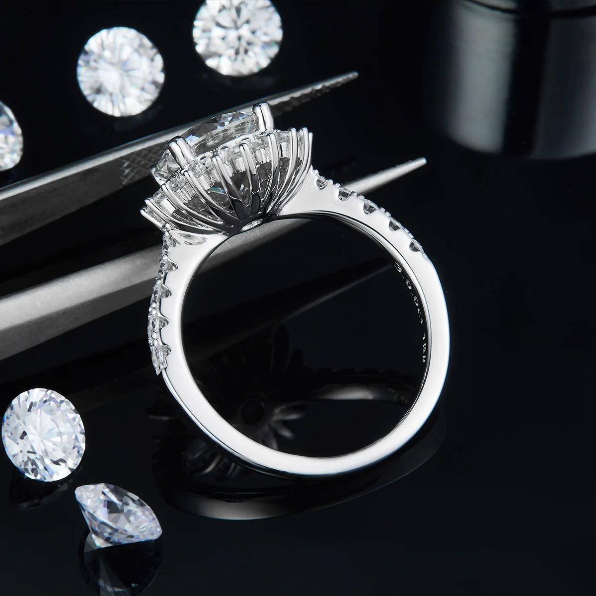 Sunflower S925 White-Gold-Plated Silver Lab-Grown Diamond Wedding Band Women's Ring 3.0ct D