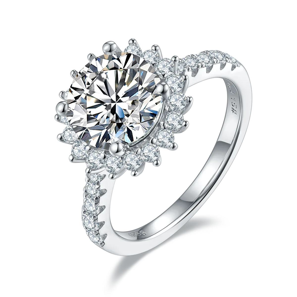 Sunflower S925 White-Gold-Plated Silver Lab-Grown Diamond Wedding Band Women's Ring 3.0ct D