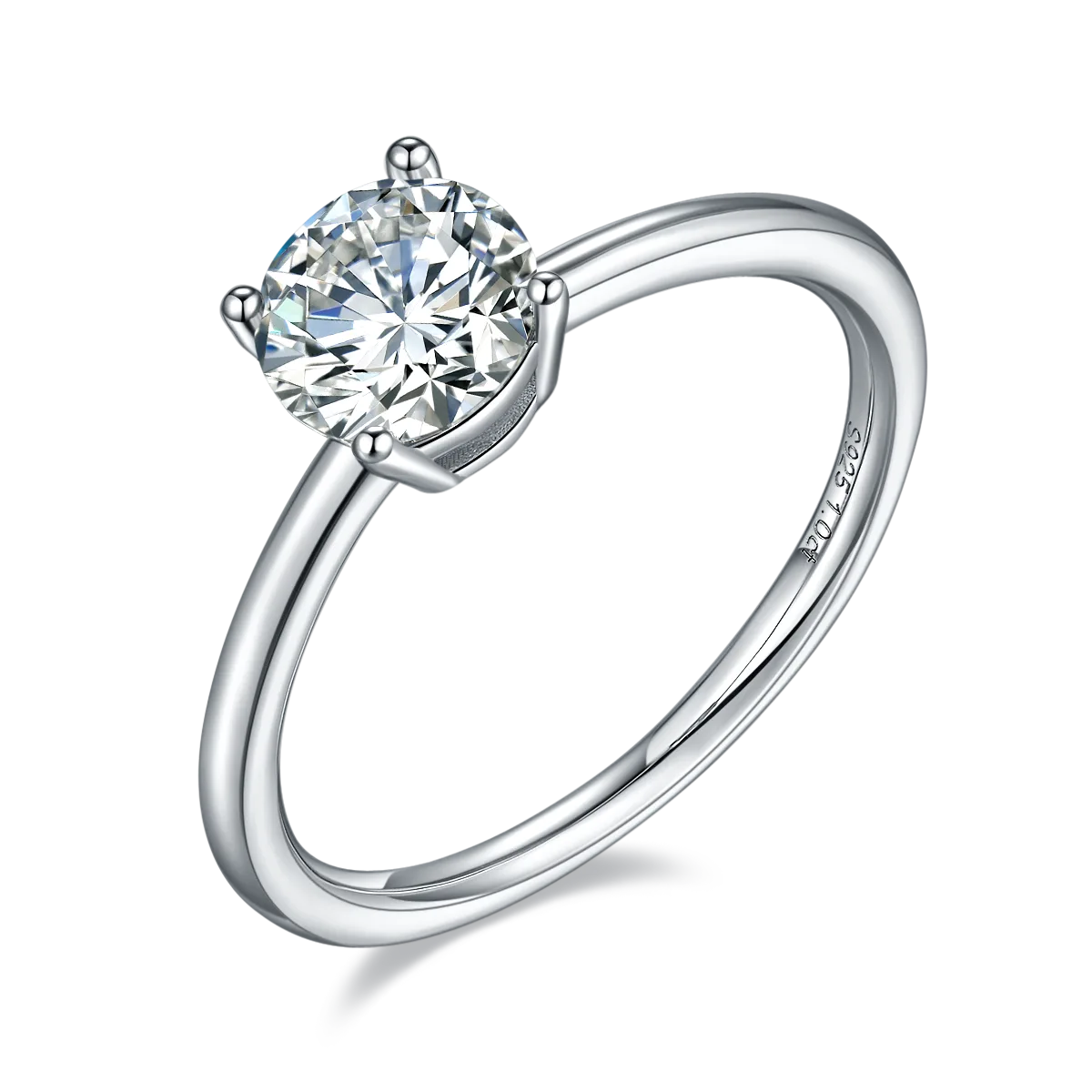 Classic Round S925 White-Gold-Plated Silver Lab-Grown Diamond Proposal Ring Women's Ring 1.0ct D