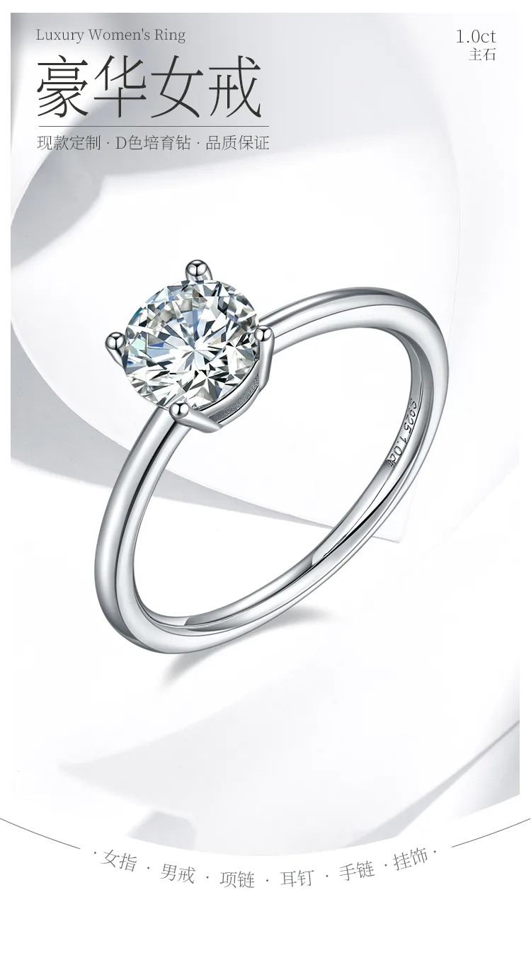 Classic Round S925 White-Gold-Plated Silver Lab-Grown Diamond Proposal Ring Wome