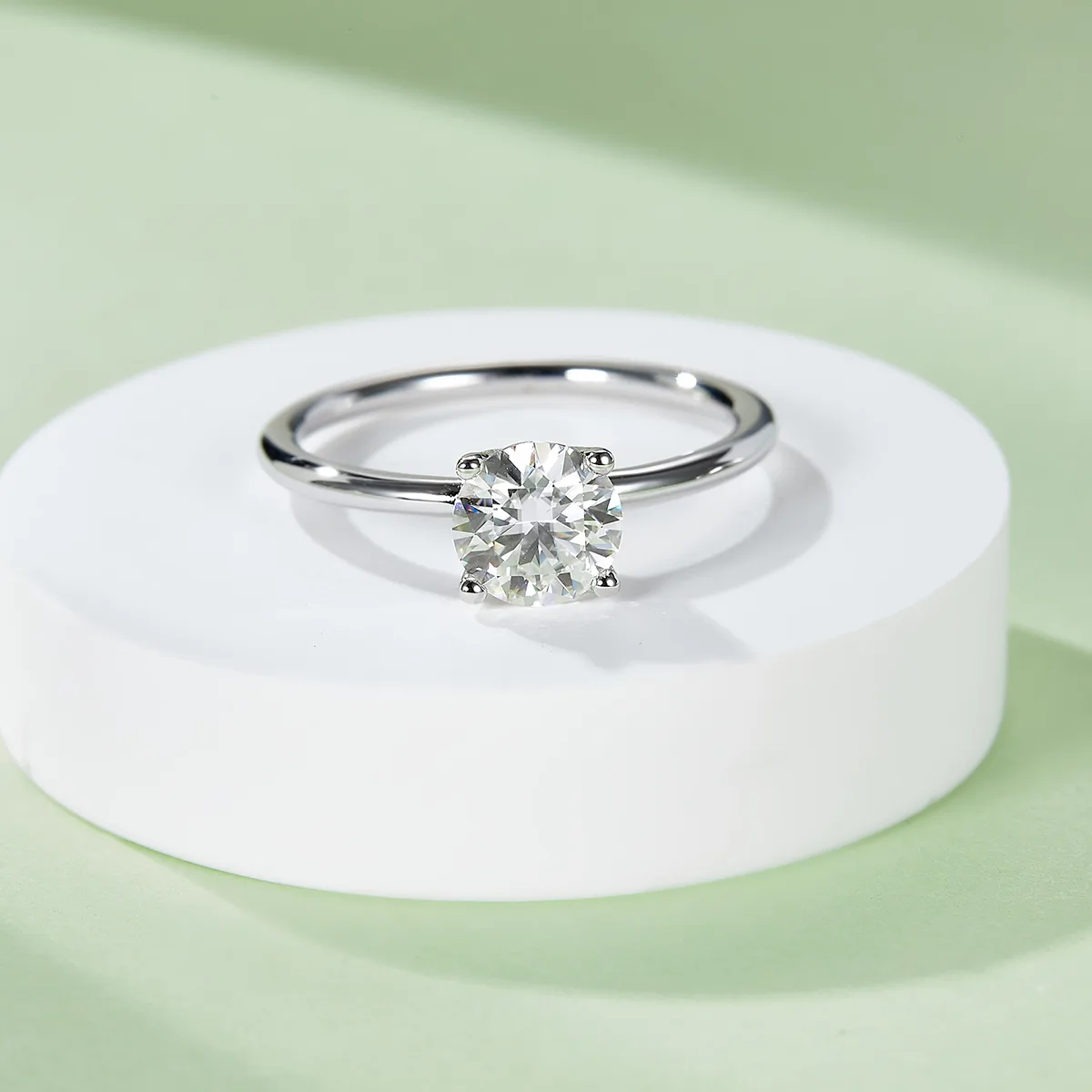 Classic Round S925 White-Gold-Plated Silver Lab-Grown Diamond Proposal Ring Women's Ring 1.0ct D