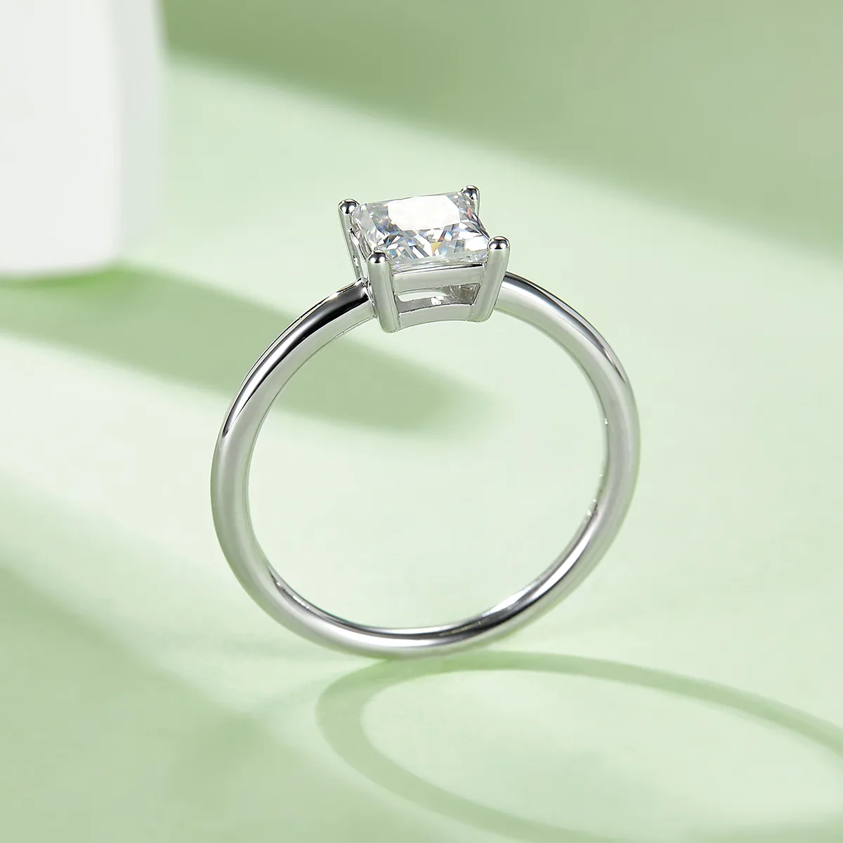Classic Square S925 White-Gold-Plated Silver Lab-Grown Diamond Engagement Ring Women's Ring 1.0ct D