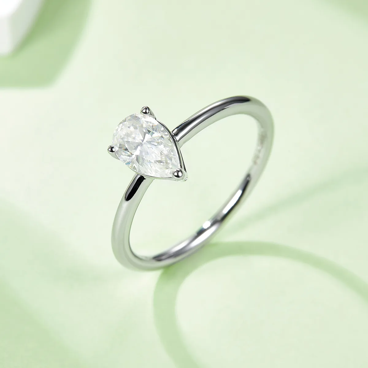 Classic Pear S925 White-Gold-Plated Silver Lab-Grown Diamond Wedding Band Women's Ring 1.0ct D