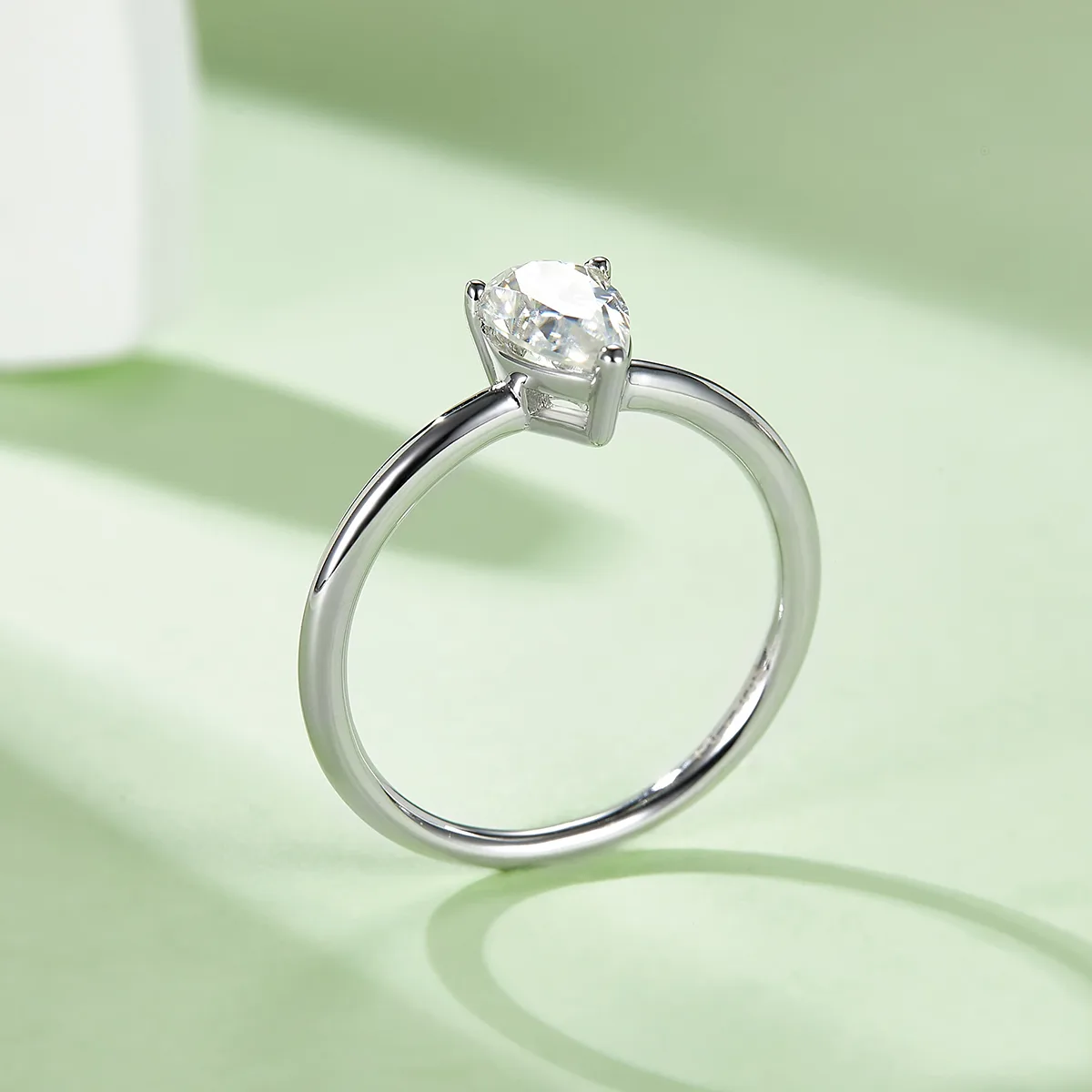 Classic Pear S925 White-Gold-Plated Silver Lab-Grown Diamond Wedding Band Women's Ring 1.0ct D