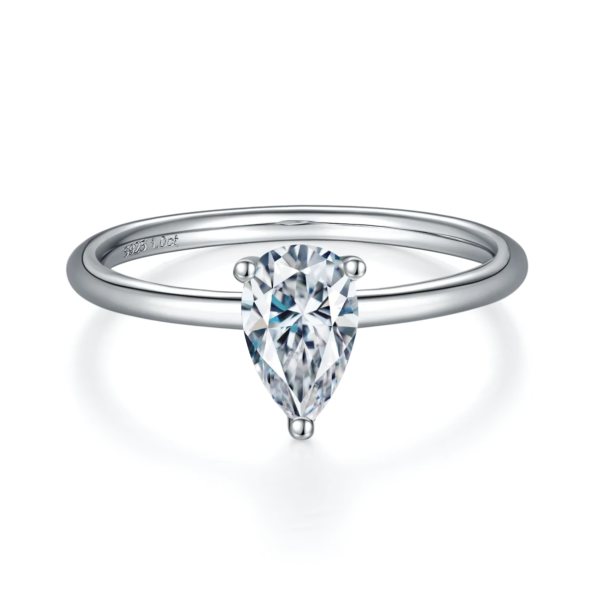 Classic Pear S925 White-Gold-Plated Silver Lab-Grown Diamond Wedding Band Women's Ring 1.0ct D