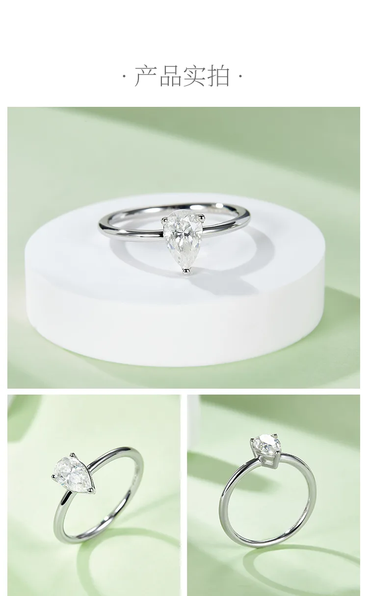 Classic Pear S925 White-Gold-Plated Silver Lab-Grown Diamond Wedding Band Women
