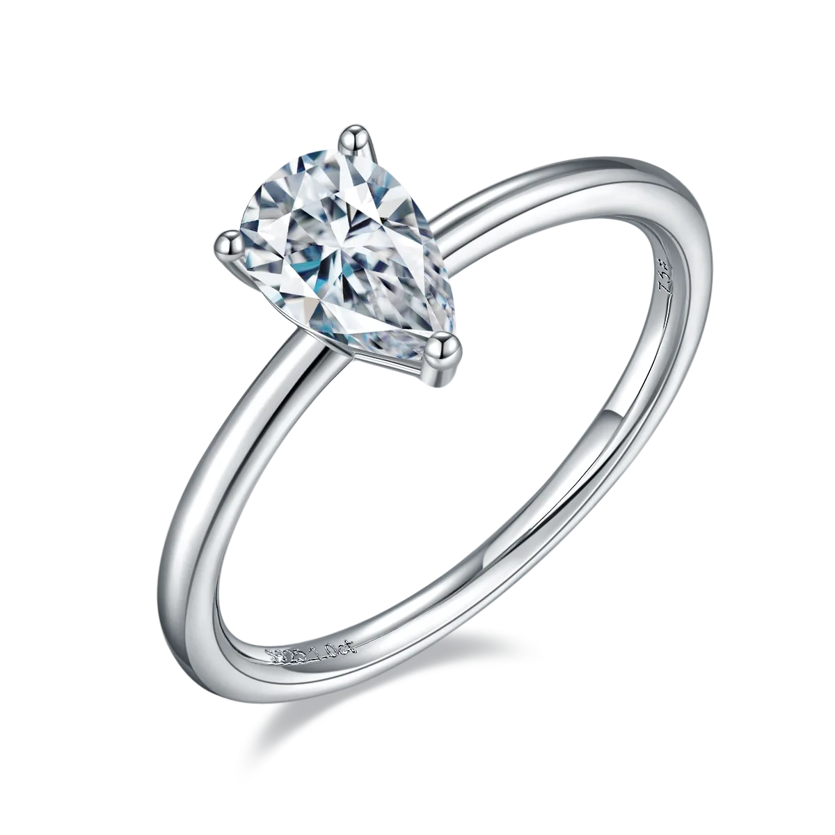 Classic Pear S925 White-Gold-Plated Silver Lab-Grown Diamond Wedding Band Women's Ring 1.0ct D