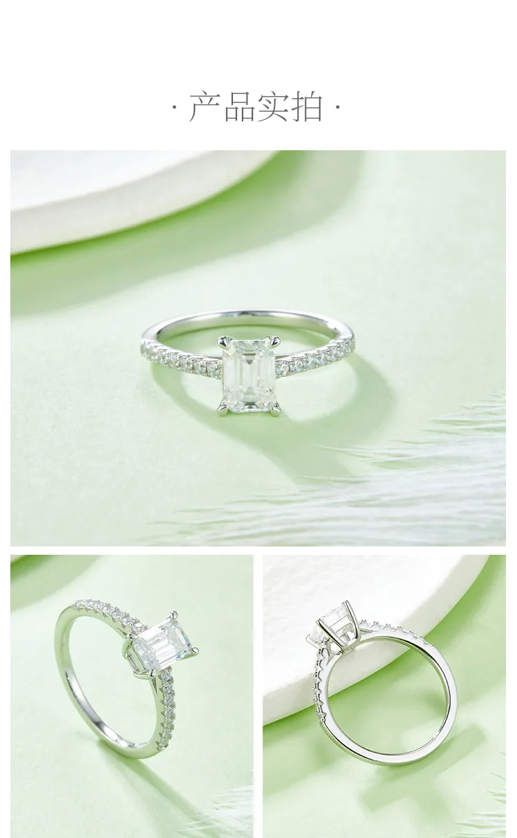 Micro-Pavé Rectangle S925 White-Gold-Plated Silver Lab-Grown Diamond Engagement 