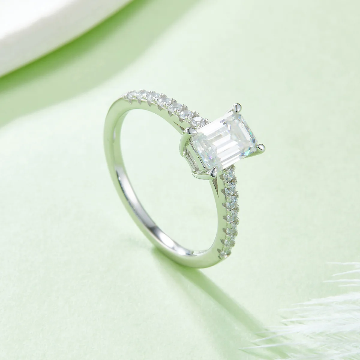 Micro-Pavé Rectangle S925 White-Gold-Plated Silver Lab-Grown Diamond Engagement Ring Women's Ring 1.0ct D