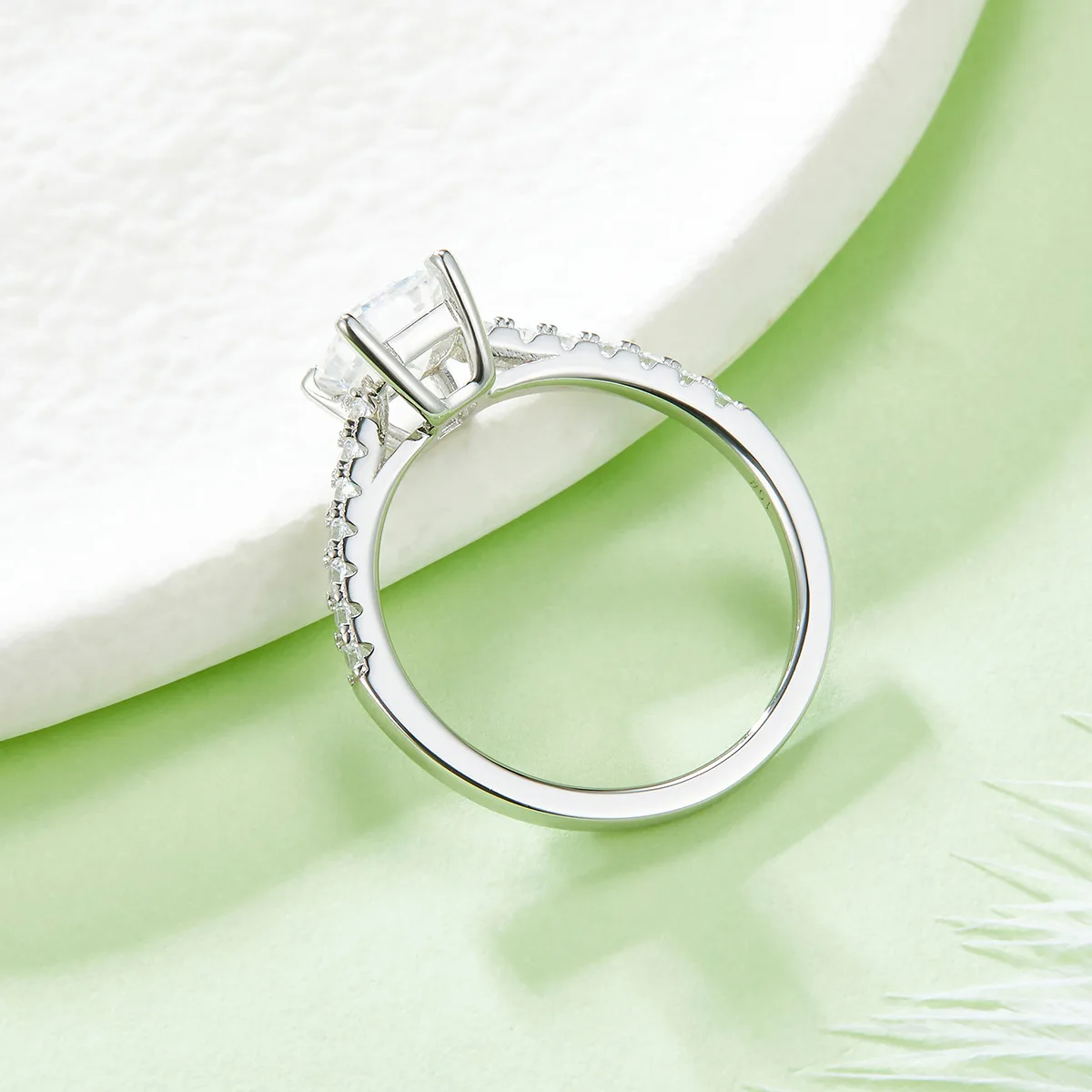 Micro-Pavé Rectangle S925 White-Gold-Plated Silver Lab-Grown Diamond Engagement Ring Women's Ring 1.0ct D