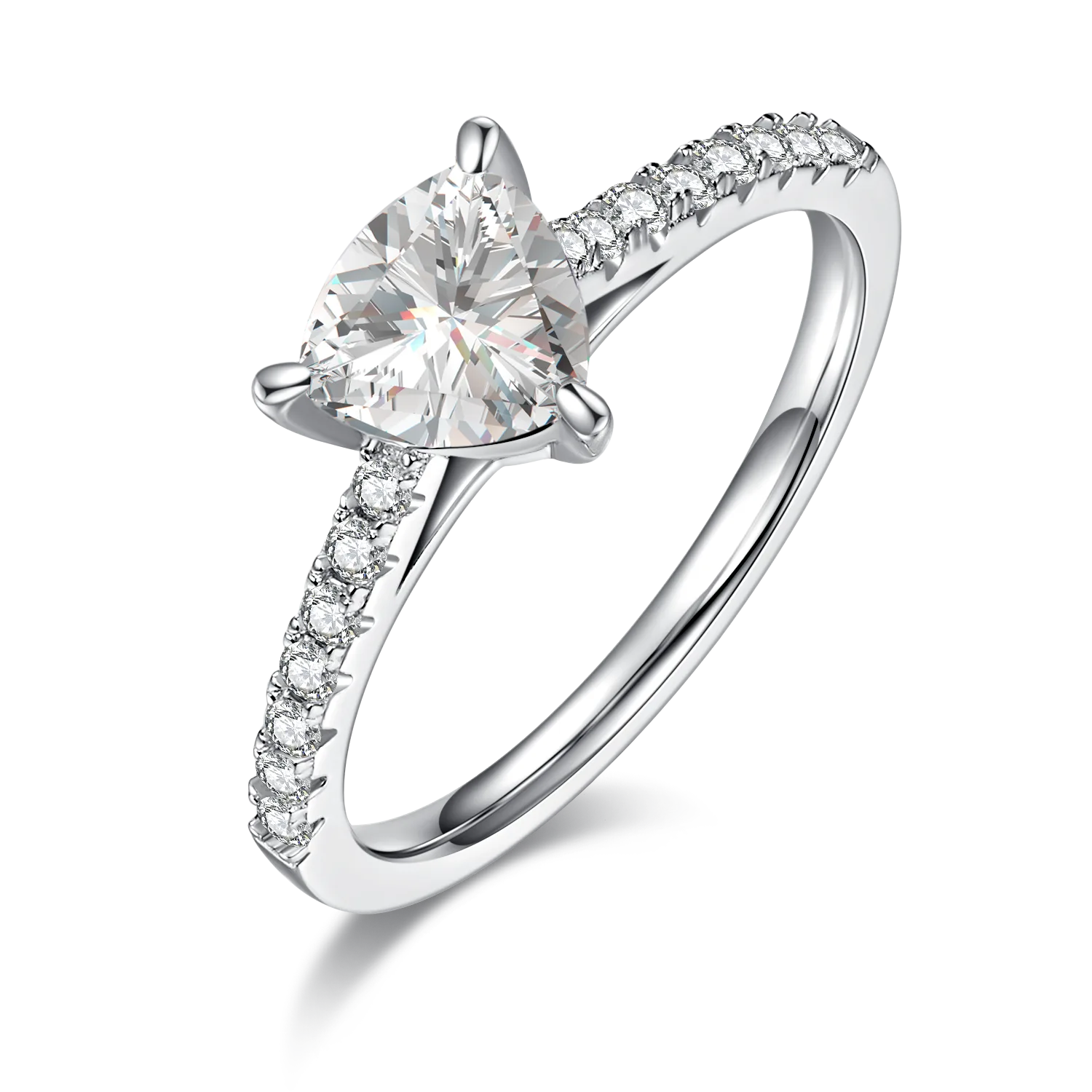 Micro-Pavé Trilliant S925 White-Gold-Plated Silver Lab-Grown Diamond Engagement Ring Women's Ring 1.0ct D