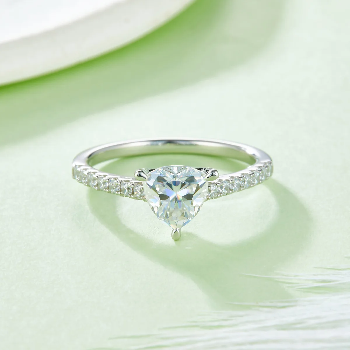 Micro-Pavé Trilliant S925 White-Gold-Plated Silver Lab-Grown Diamond Engagement Ring Women's Ring 1.0ct D