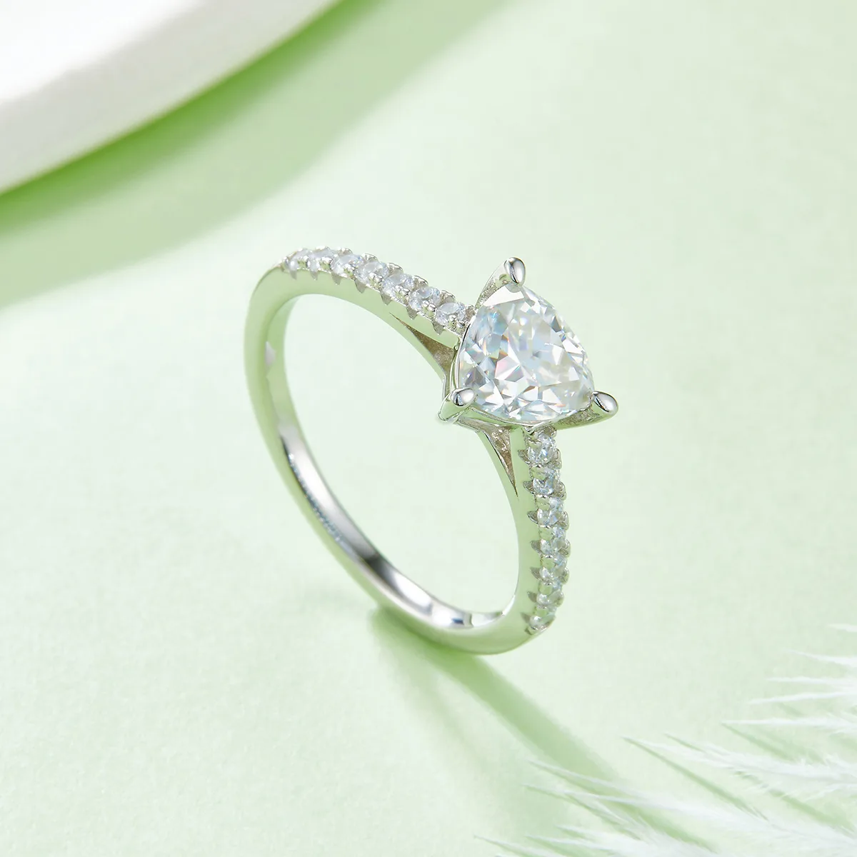 Micro-Pavé Trilliant S925 White-Gold-Plated Silver Lab-Grown Diamond Engagement Ring Women's Ring 1.0ct D