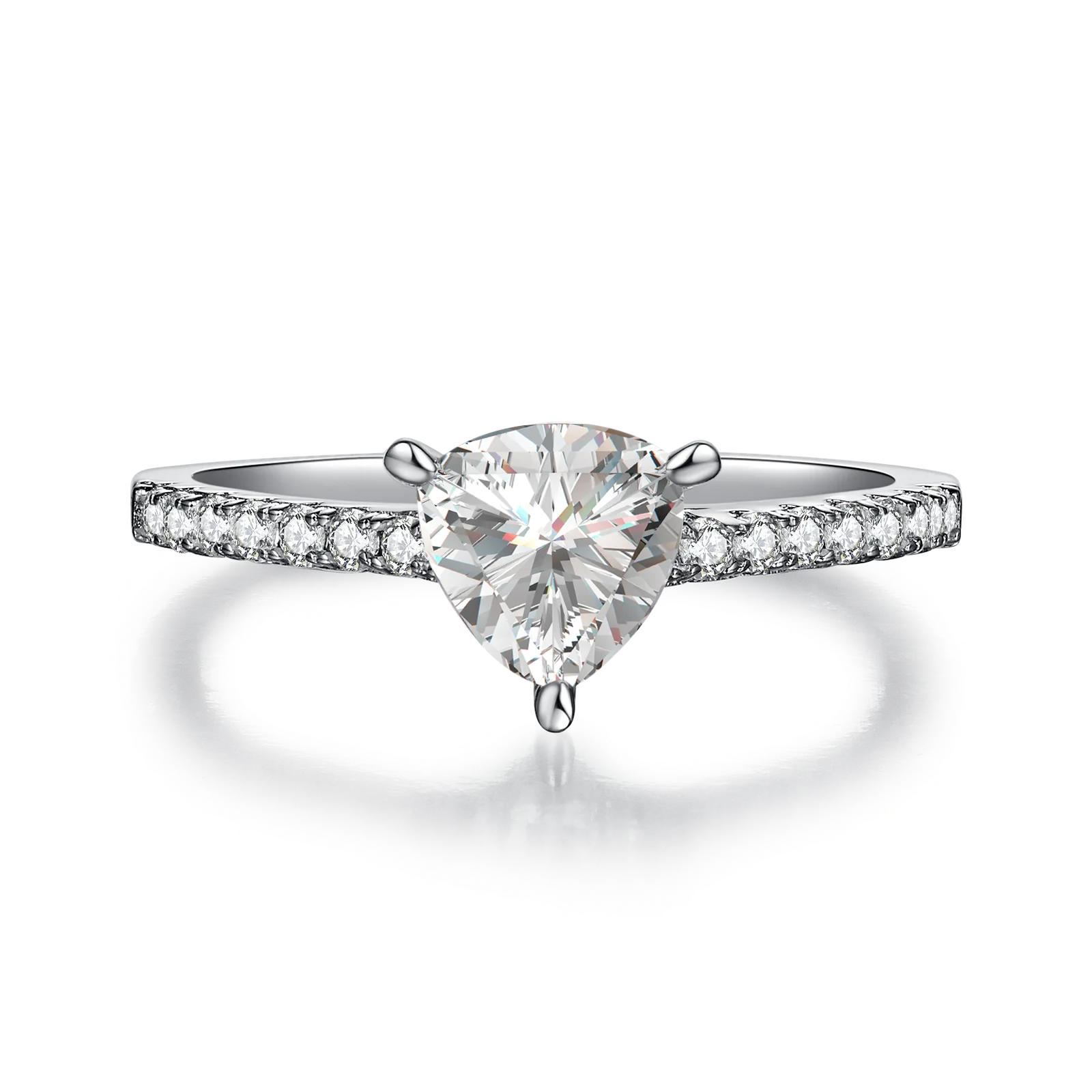 Micro-Pavé Trilliant S925 White-Gold-Plated Silver Lab-Grown Diamond Engagement Ring Women's Ring 1.0ct D
