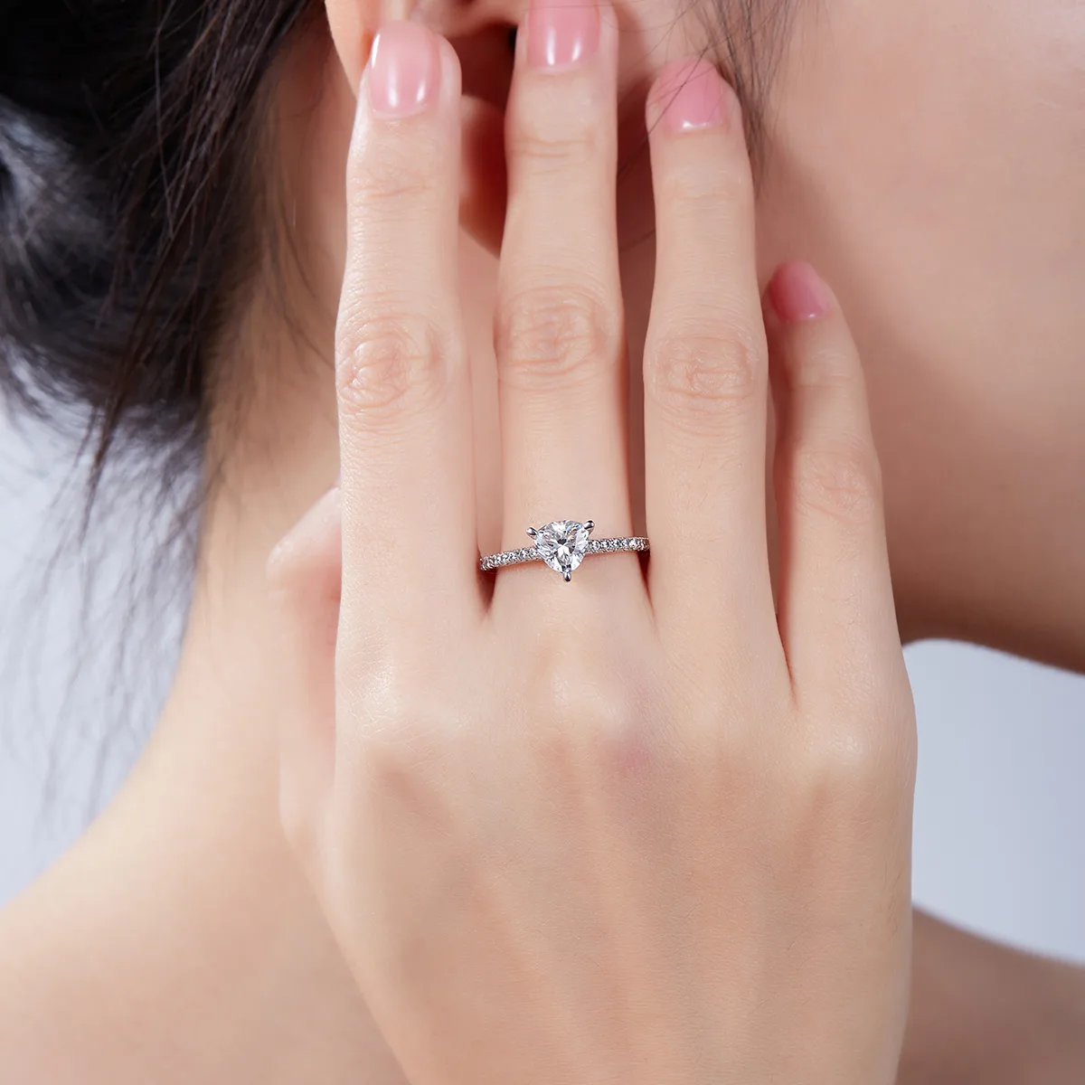 Micro-Pavé Trilliant S925 White-Gold-Plated Silver Lab-Grown Diamond Engagement Ring Women's Ring 1.0ct D