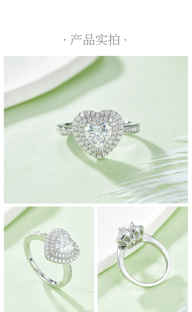 Luxury Pavé Heart S925 White-Gold-Plated Silver Lab-Grown Diamond Wedding Band W