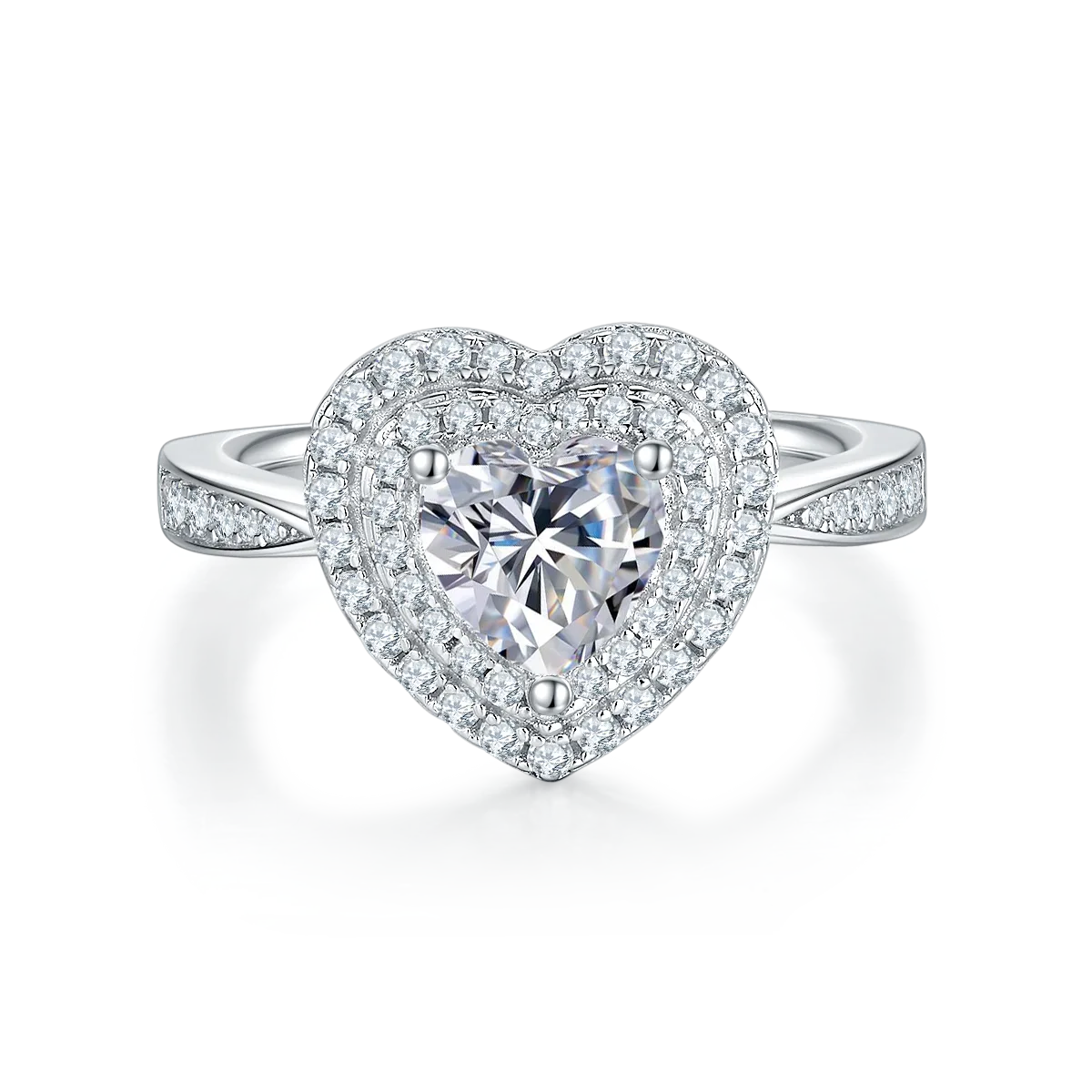 Luxury Pavé Heart S925 White-Gold-Plated Silver Lab-Grown Diamond Wedding Band Women's Ring 1.0ct D