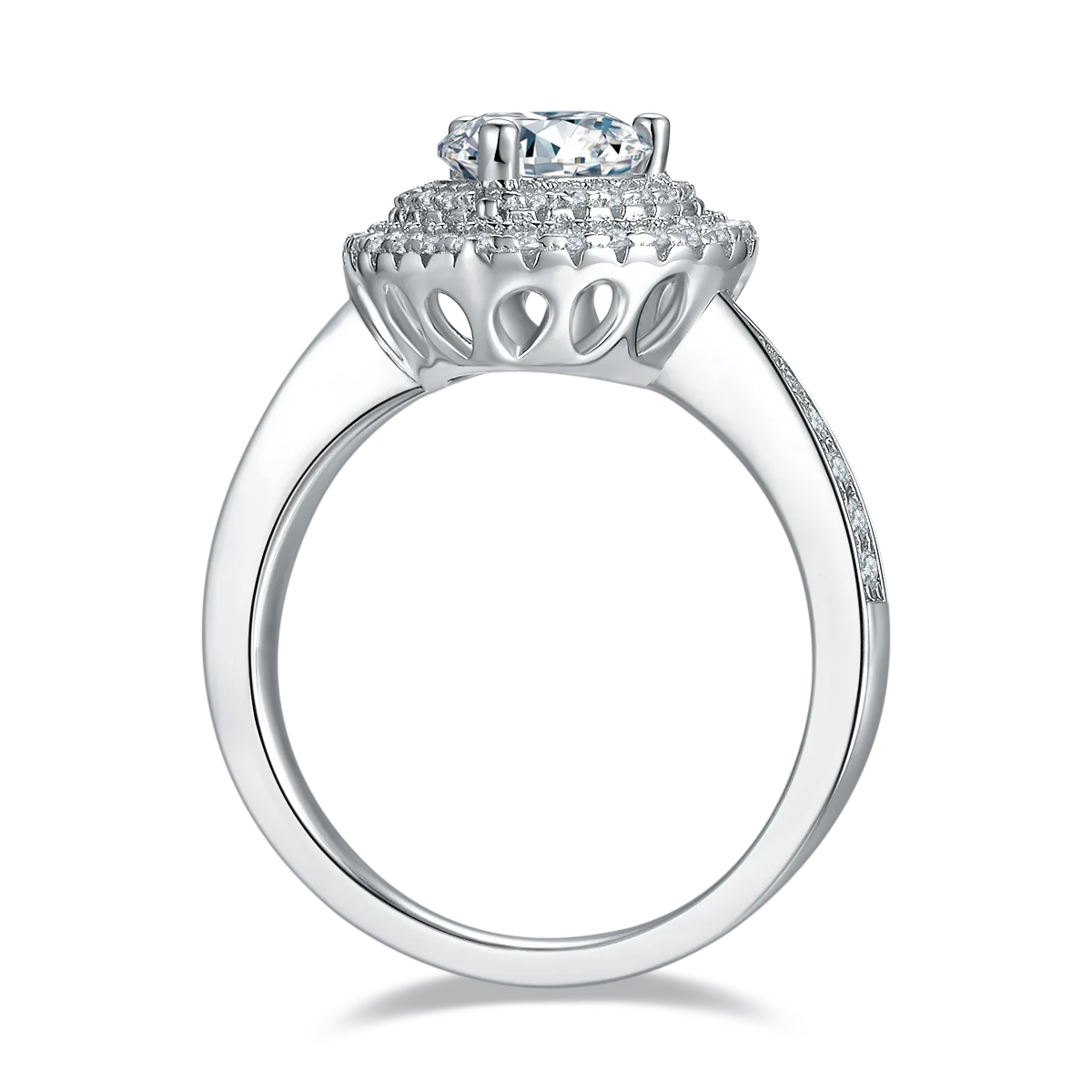 Luxury Pavé Heart S925 White-Gold-Plated Silver Lab-Grown Diamond Wedding Band Women's Ring 1.0ct D