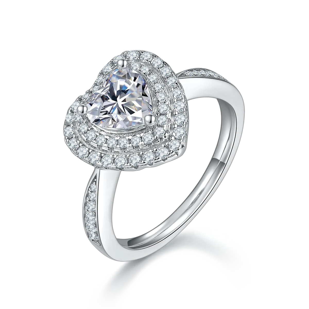 Luxury Pavé Heart S925 White-Gold-Plated Silver Lab-Grown Diamond Wedding Band Women's Ring 1.0ct D